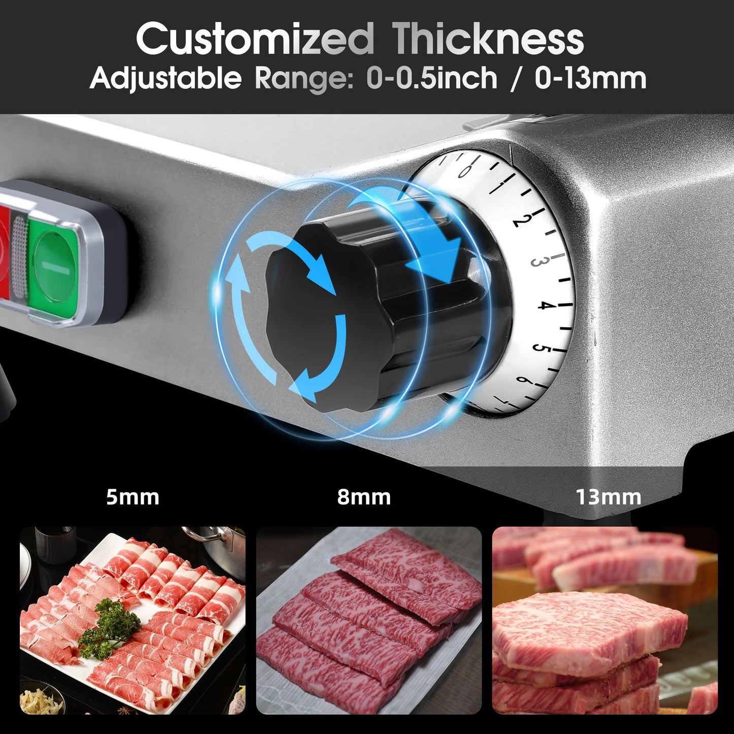 Zomagas 10 inch Commercial Meat Slicer, 240W Frozen & Cheese Slicer, Premium Chromium-plated Steel Blade, Semi-Auto, Low Noise