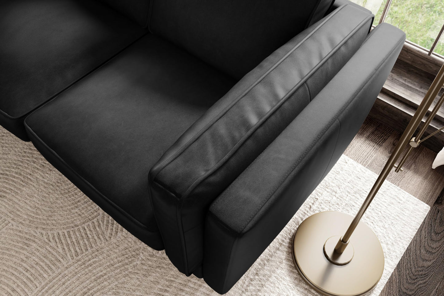Valencia Artisan Full Leather Sofa 88” | Pure Full Italian Nappa Leather Couch, Solid Wood Accent, Ultimate Comfort, Black