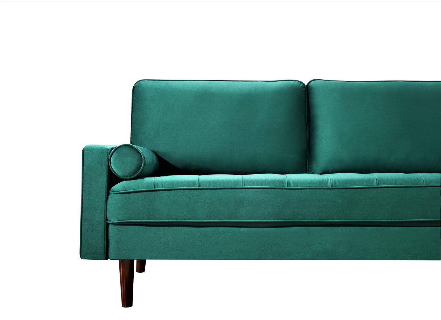 Container Furniture Direct Womble 58 Inch Velvet Loveseat Sofa with Elegant Button Tufted Upholstery, Square Arms, Splayed Wood Legs, Includes Matching Bolster Pillows, Green