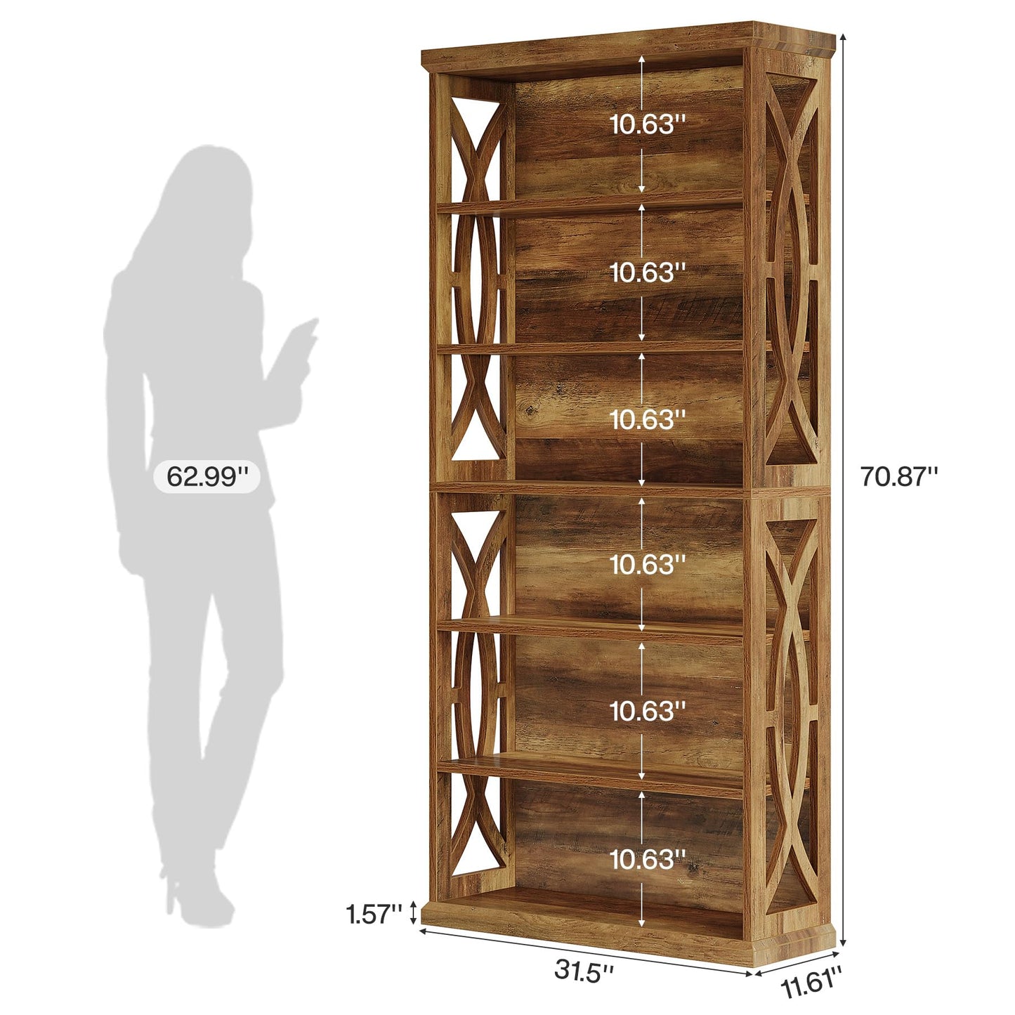 Tribesigns 6-Tier Bookshelf, 71 Inches Tall Freestanding Bookcase, Large Industrial Bookshelves Display Shelves, Wooden Book Shelf for Home Office, Living Room, Bed Room, Rustic Brown
