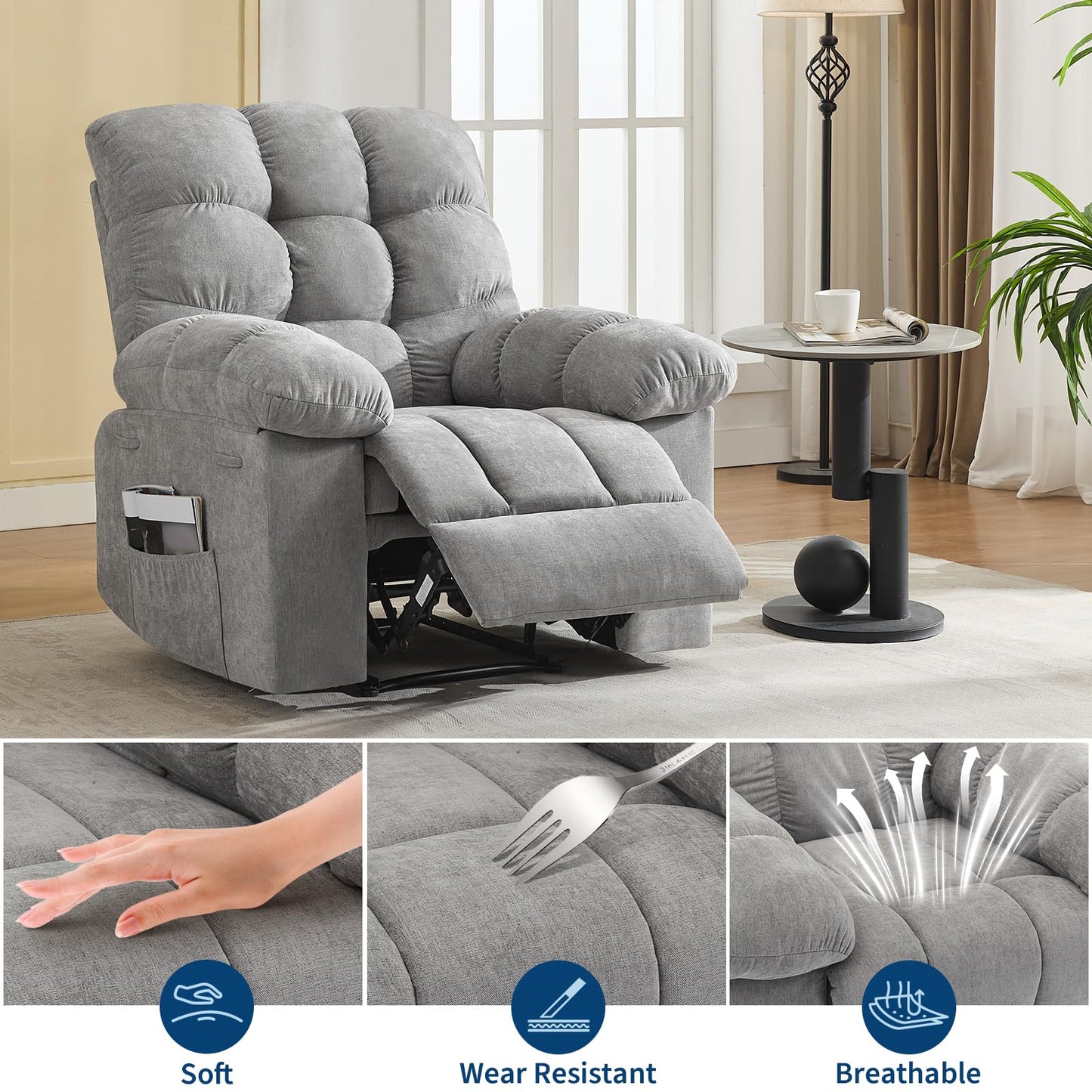 21.4'' Wide Recliner Chair,Massage & Heat Recliner Chair for Adults,Home Theater Seating with Lumbar Support,Ergonomic Breathable Fabric Nursery Rocking Chairs for Living Room