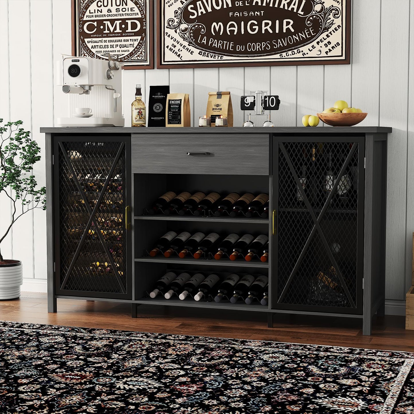 71'' Coffee Bar Cabinet Liquor Wine Bar Sideboard Buffet with Fridge Space