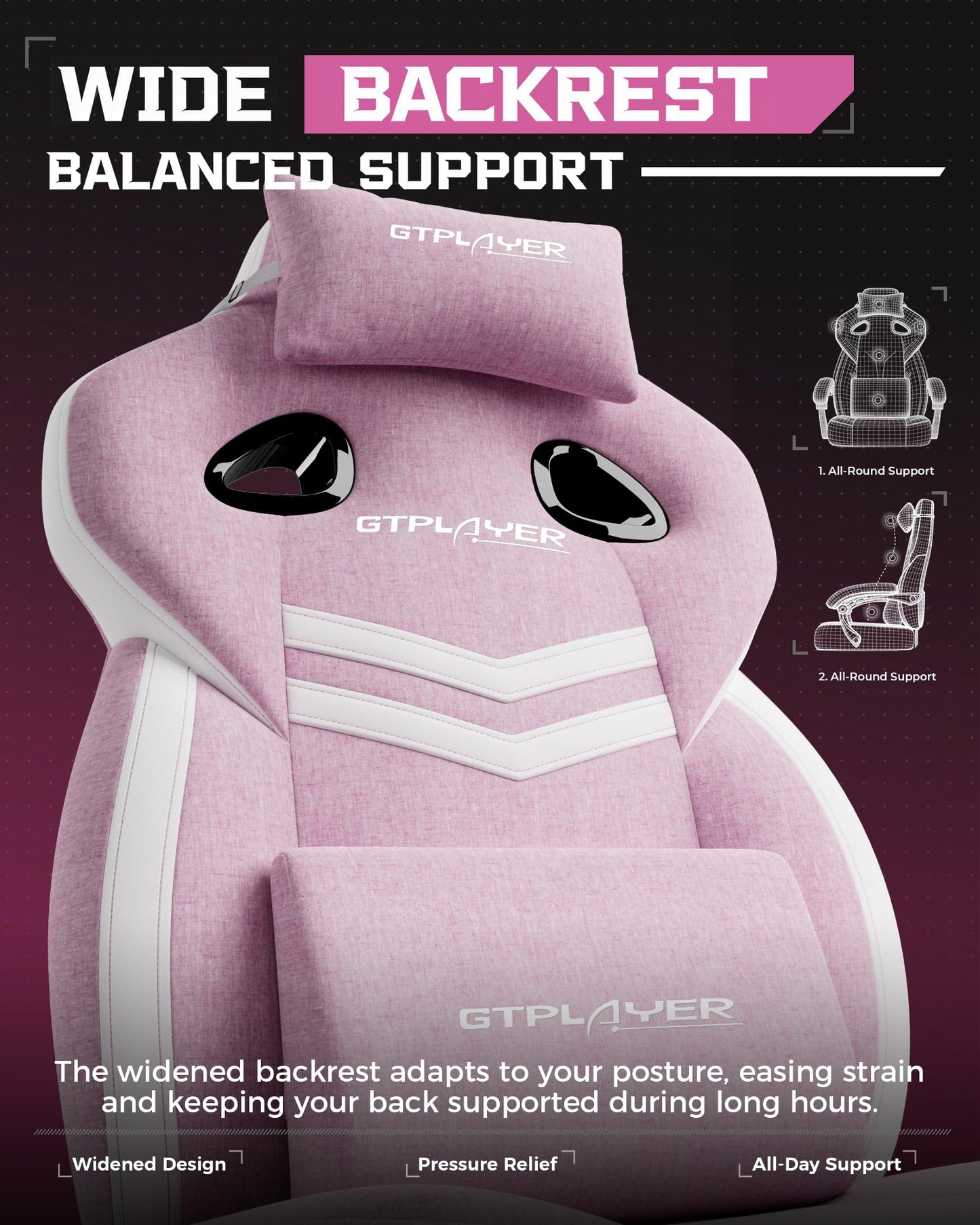GTPLAYER Gaming Chair, Computer Chair with Footrest and Lumbar Support for Adults, 360°-Swivel Big & Tall Reclining Seat for Office or Gaming (Pink)