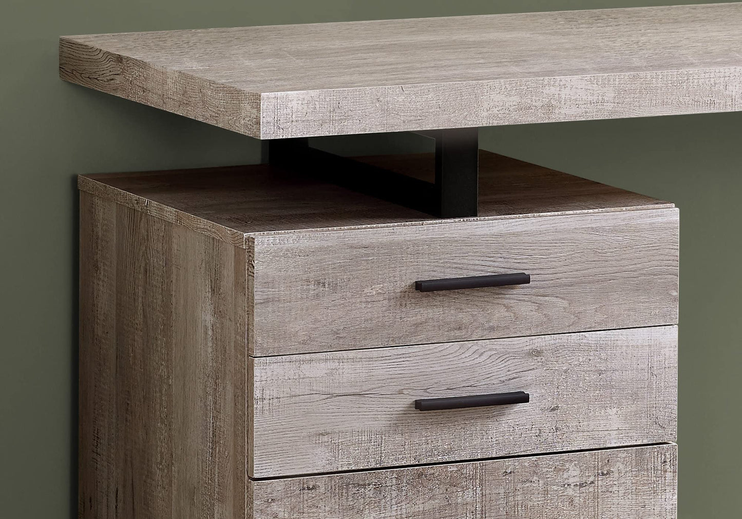 Monarch Specialties Computer Desk with File Cabinet - Left or Right Set- Up - 48"L (Taupe Reclaimed Wood Look),