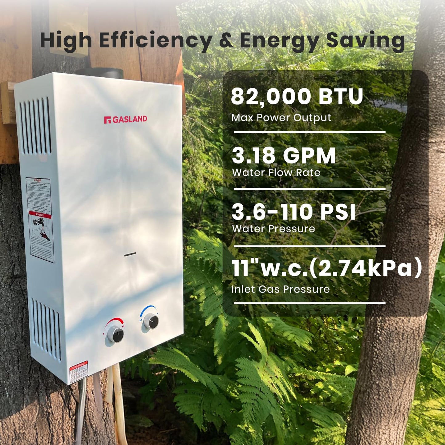 GASLAND BS318 Outdoor Propane Tankless Water Heater 3.18GPM, 12L Portable Hot Water Heater for Cabin, Barn, Camping, RV, Overheating Protection, Easy to Install, White