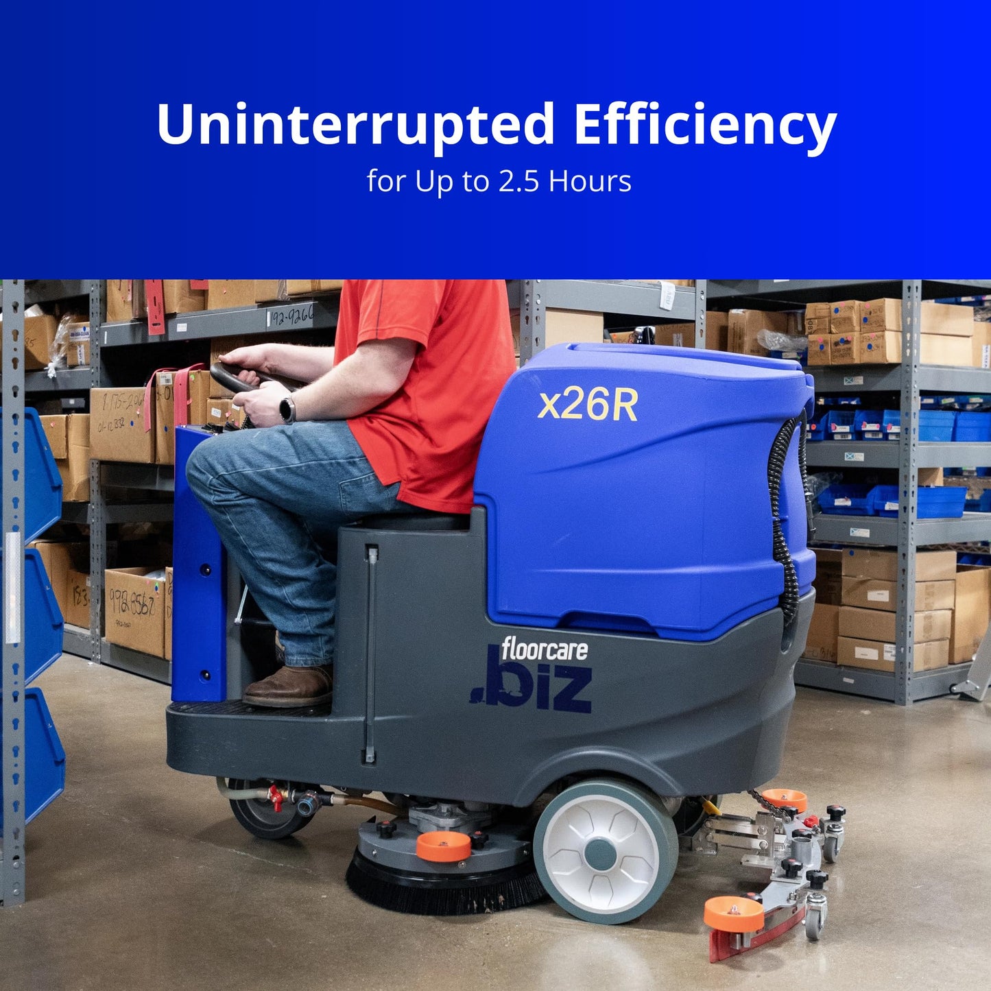 USA-Clean X26R Ride-On Auto Floor Scrubber Machine, 26 inch (750mm) Cleaning Path, Industrial Commercial Use, Large Tank Capacity, Battery Powered Quiet and Easy to Use