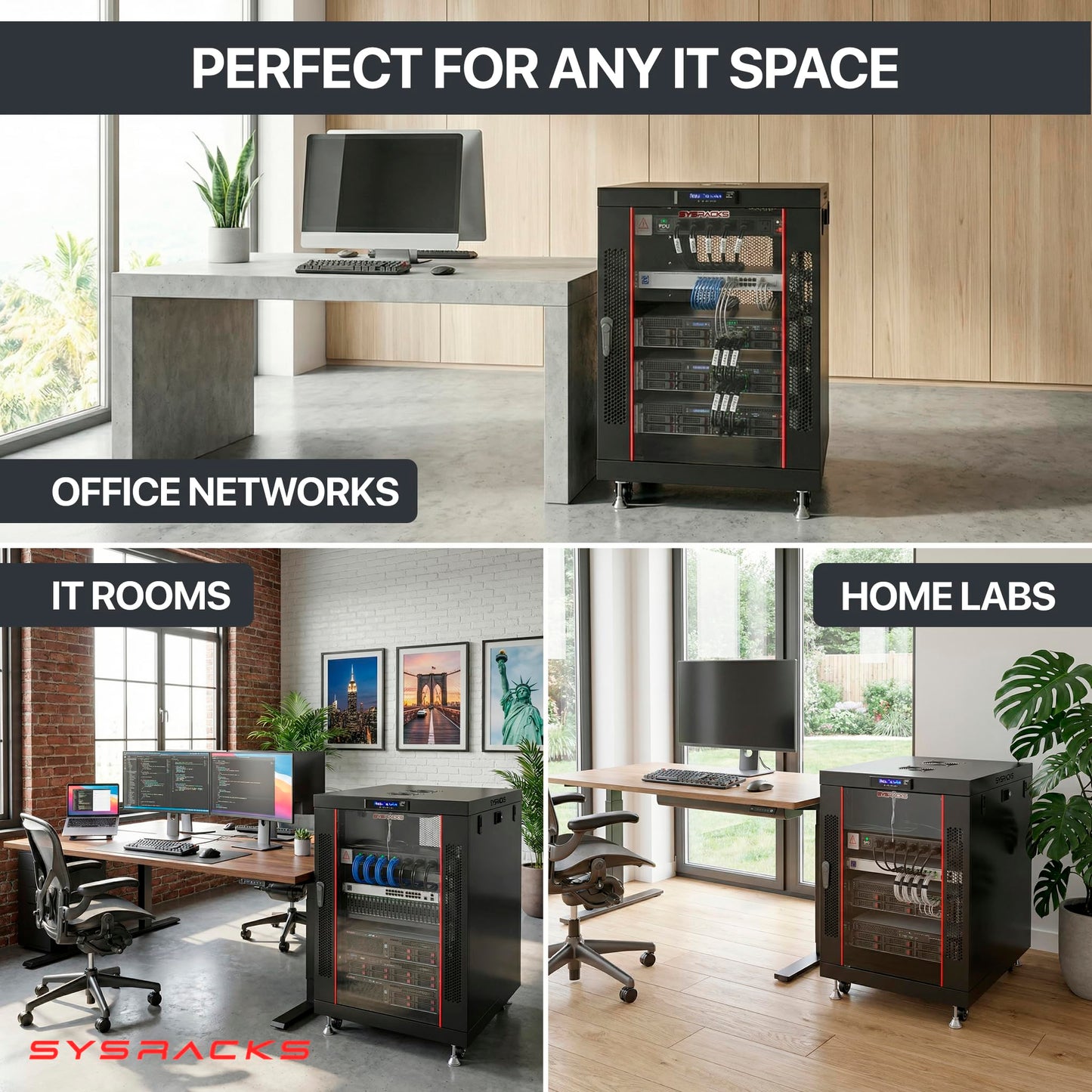 Sysracks 22U Premium Rack Mount Server 35" Depth Deep Network Cabinet, Server Rack with Fan, Removable Side Panels, Locking Glass Door Computer Cabinet Enclosure Network Rack Case PR 22.900