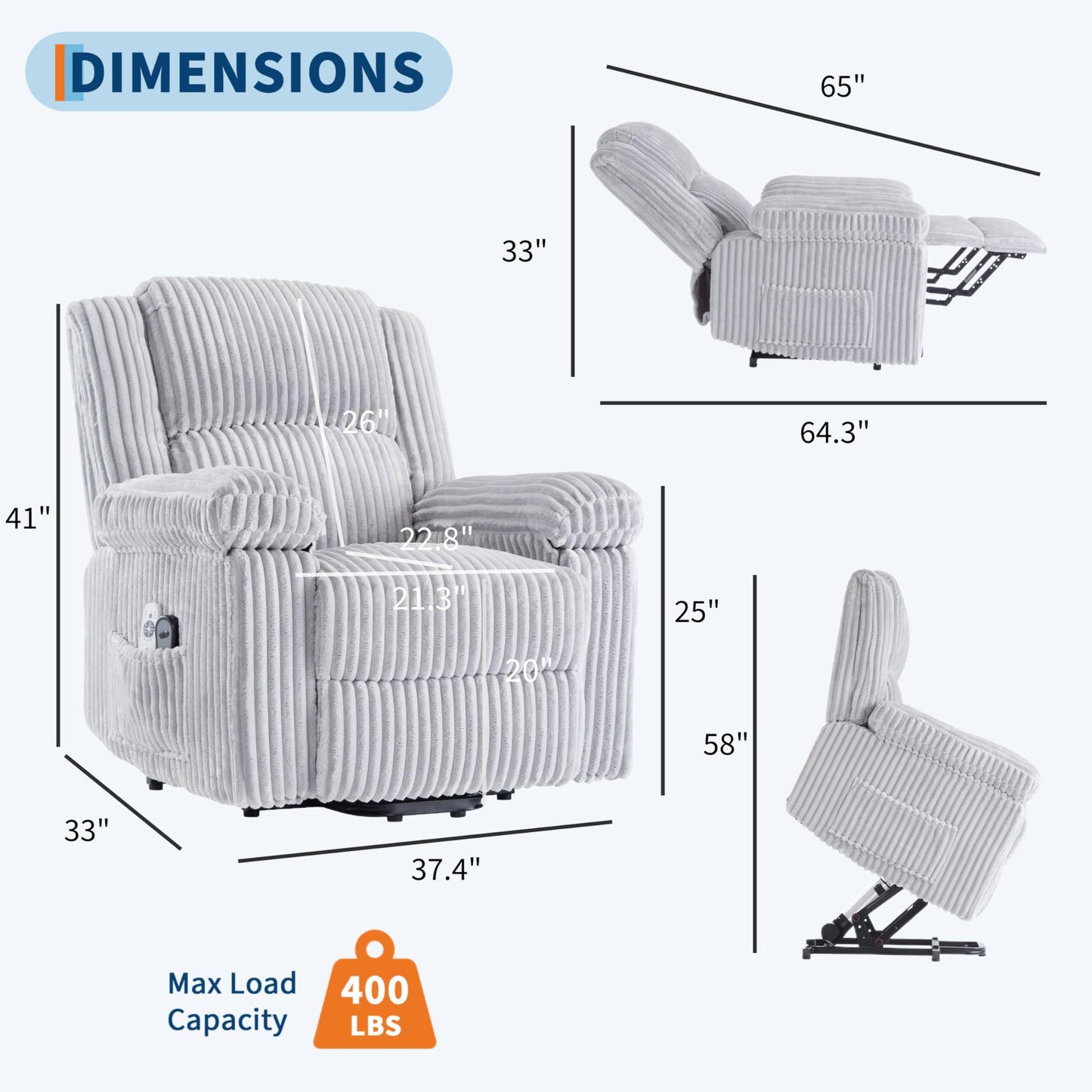 GarveeHome Power Lift Recliner Chair - Heat and Massage, Electric Lift Plush Recliner with Soft Padded Seat, Back Support & Armrests, Designed for the Elderly and People with Mobility impaired