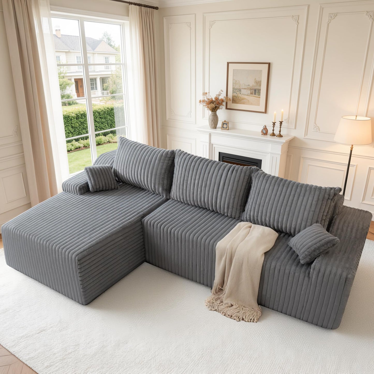 HABUTWAY 94" L-Shape Modular Sectional Sofa Couch for Living Room, No Assembly Required, Boneless Couch with Deep Seat for Living Room Bedroom, No Assembly Required (Grey,Left)