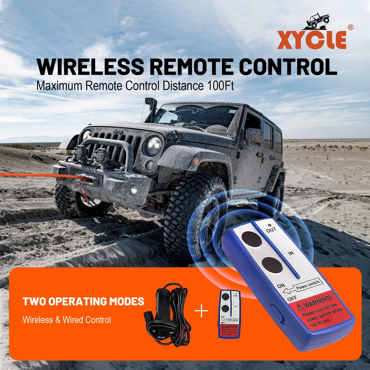 XYCLE Winch13500lbs 12V WaterproofElectric Winch Synthetic Rope Truck Winch Towing Winch Boat Trailer Winch SUV 4-Wheel Drive Off-Road Vehicle with Remote Control 3/8 Synthetic Rope (Dark-Orange)