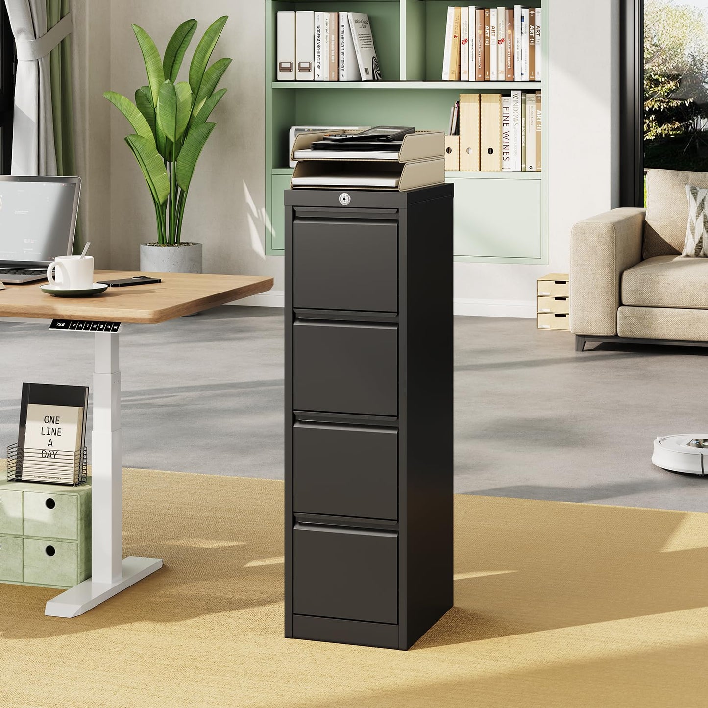 File Cabinet 2-Drawer Lateral with Lock, Metal Office Filing Cabinet for Letter/Legal/a4, Heavy Duty Storage Organizer, Full Extension Drawers, Anti-Tip Safety, Black, Home Office Organization