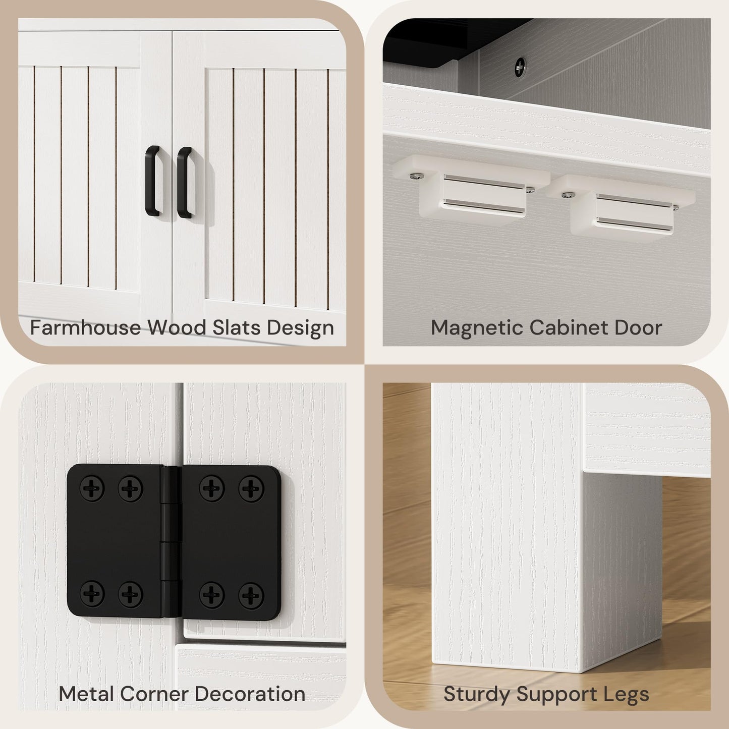 Vividwood Farmhouse End Table Set of 2 with Charging Station, 24" Large Side Table with Open Shelf and Storage Cabinet, Wood Square Bedside Table Nightstand for Living Room, Bedroom (White)