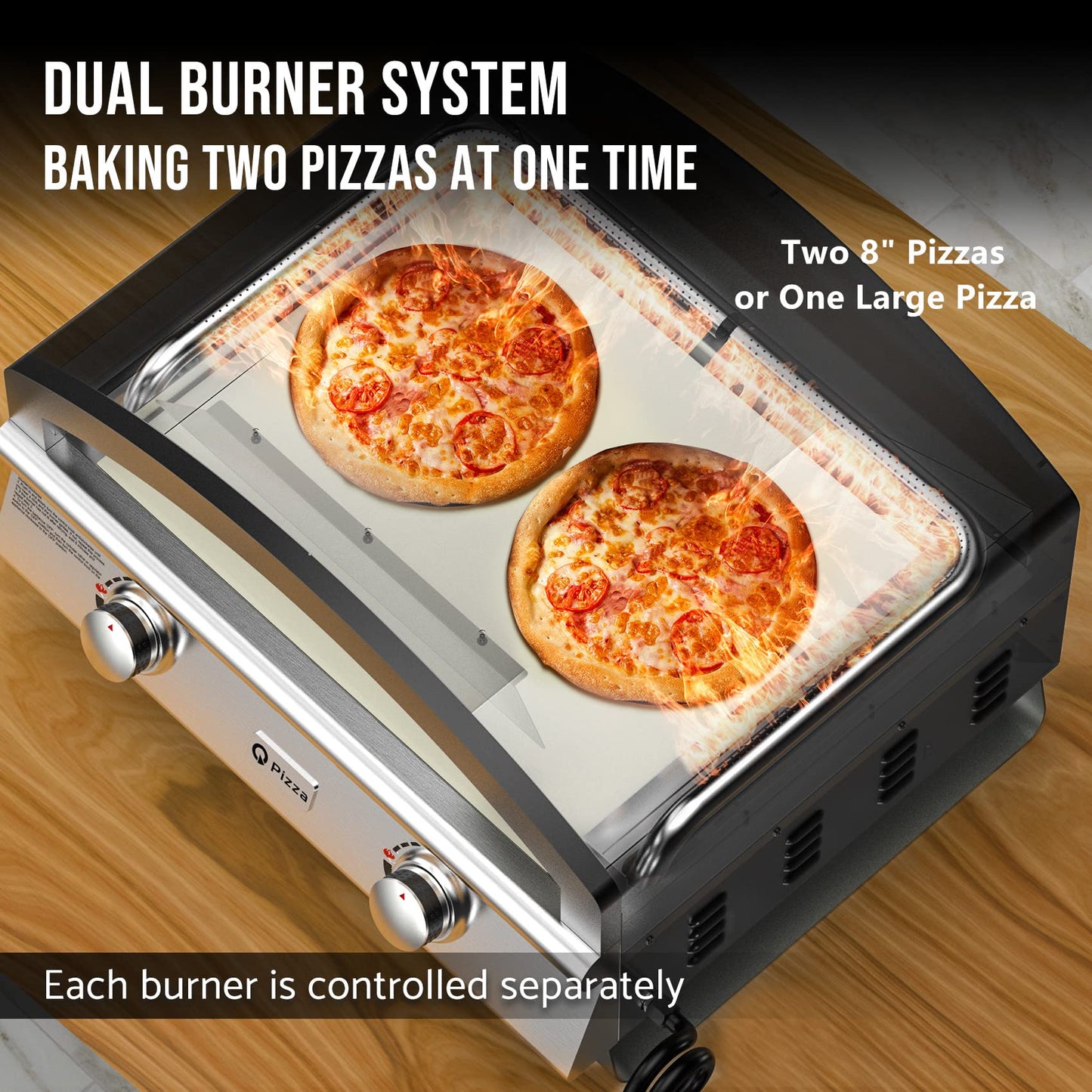 Outdoor 2-Burner Gas Pizza Oven, 25" Large Capacity Pizza Maker, Versatile Grill Stove with 19" Baking Stone for Steak Meat Seafood, OuPropane Grill Oven for Cooking
