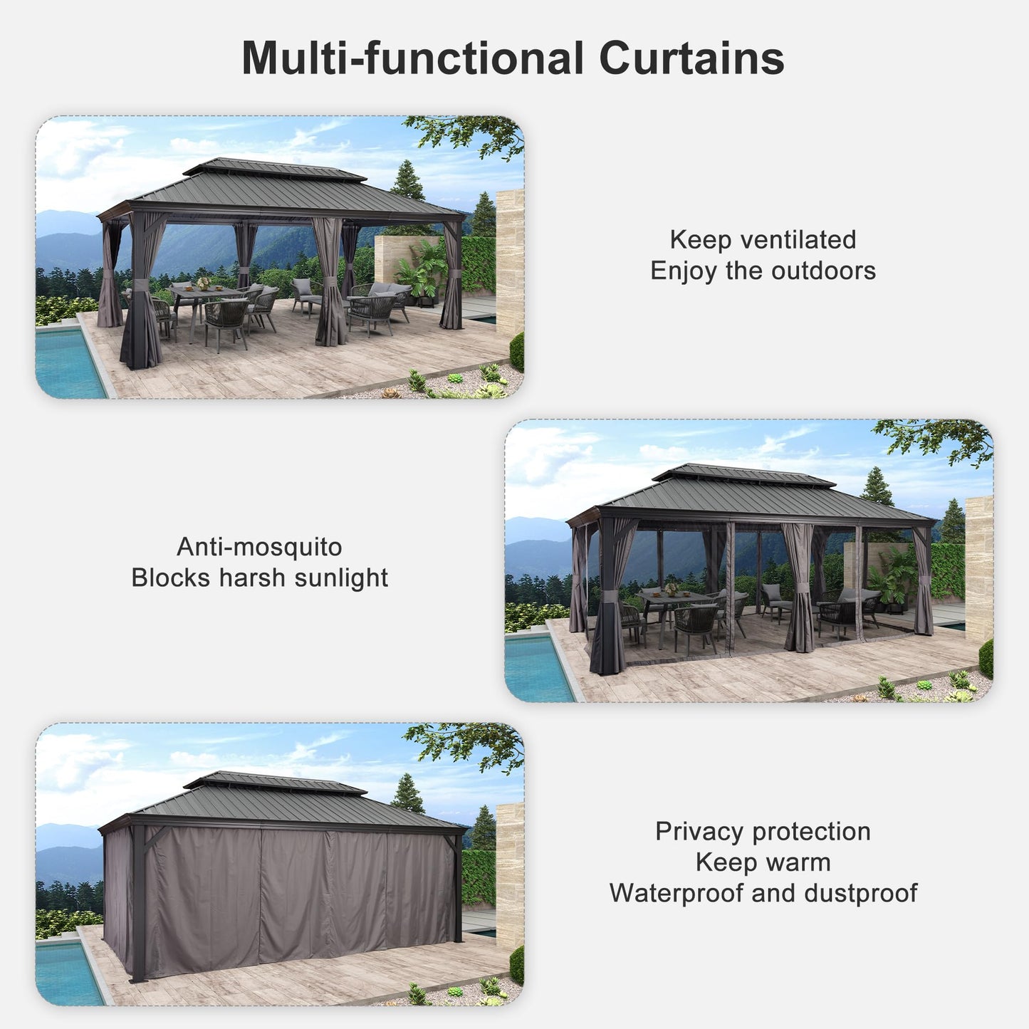 PURPLE LEAF 12' X 20' Large Gazebo Aluminum Galvanized Steel Double Roof for Patio Lawn and Garden Outdoor Gazebo Grey