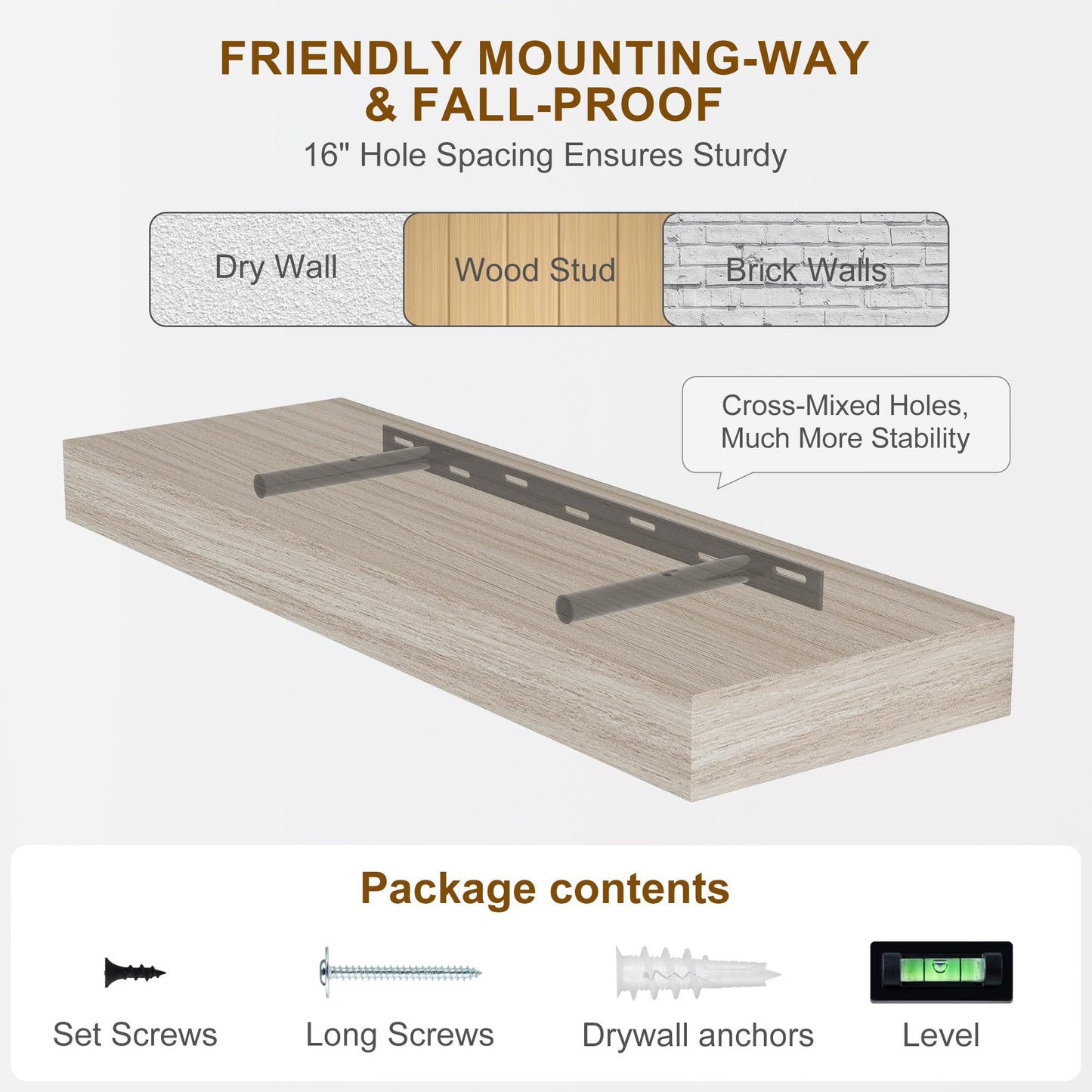 Fun Memories 72 Inch Floating Shelves, Wall Mounted Rustic Wood Floating Shelf with Invisible Brackets for Storage & Decor, 2 Pack Shelves for Bathroom,Bedroom and Kitchen, Grey