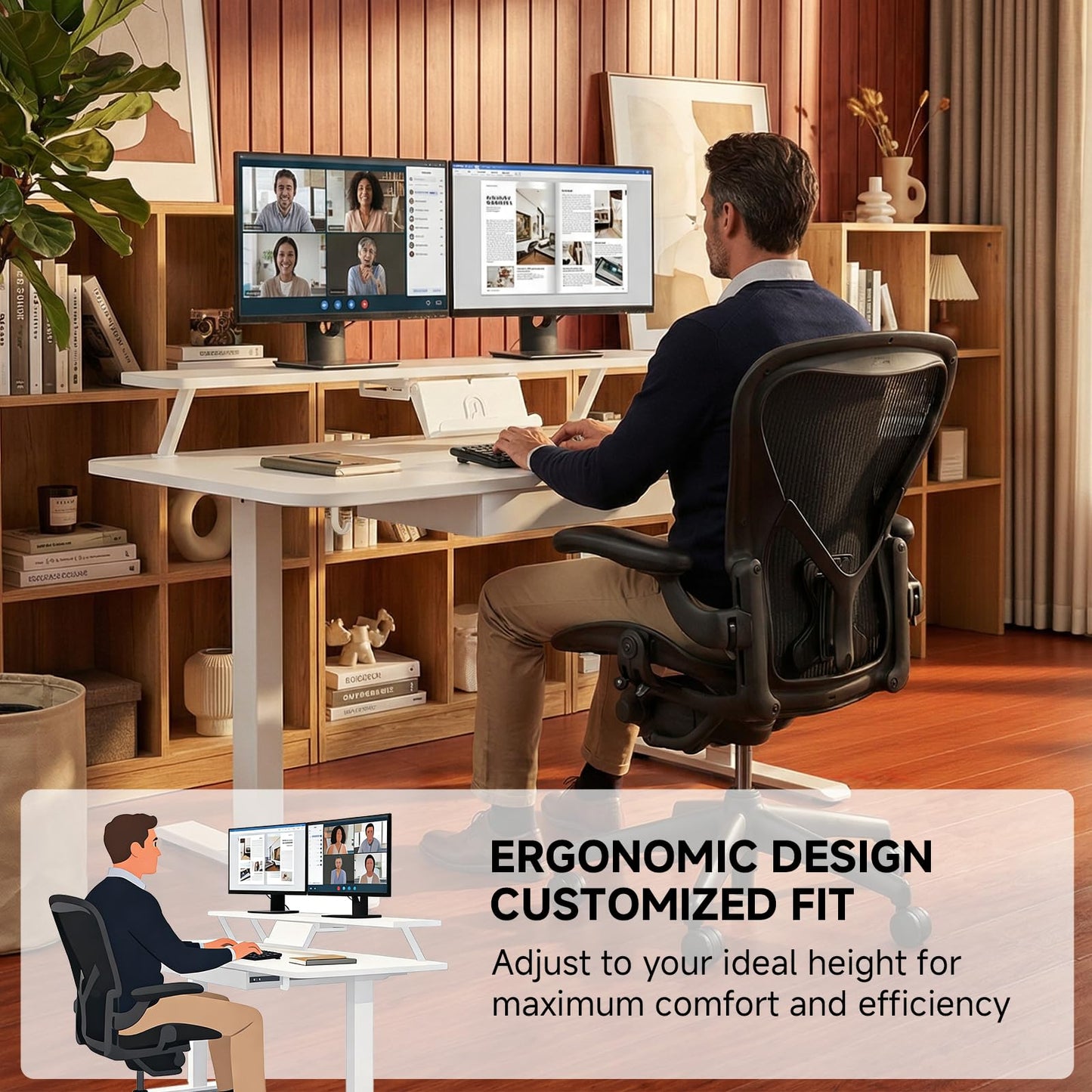 GTPLAYER Electric Standing Desk with Drawers, 48 x 24 Inches Height Adjustable Computer Desk with Monitor Stand, Laptop Stand, Home Office Sit Stand Up Desk with Memory Preset, White