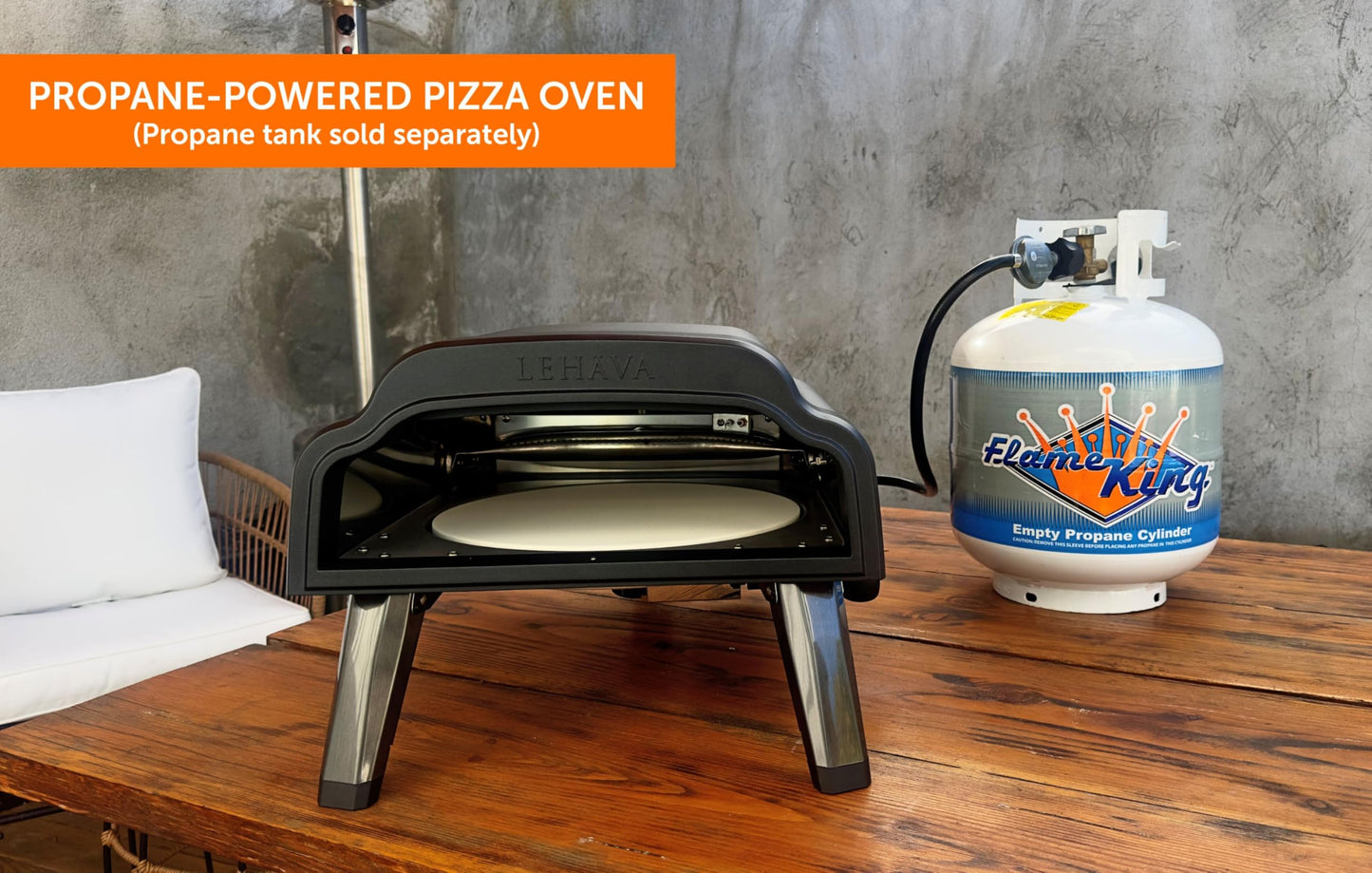 Flame King LEHAVA 14-inch, 360 Degree Rotating Non-Stick Pizza Stone, Portable Outdoor Propane Pizza Oven Countertop with Cover Bag, Piezo Auto Ignition for Camping, Backyard, and Tailgating