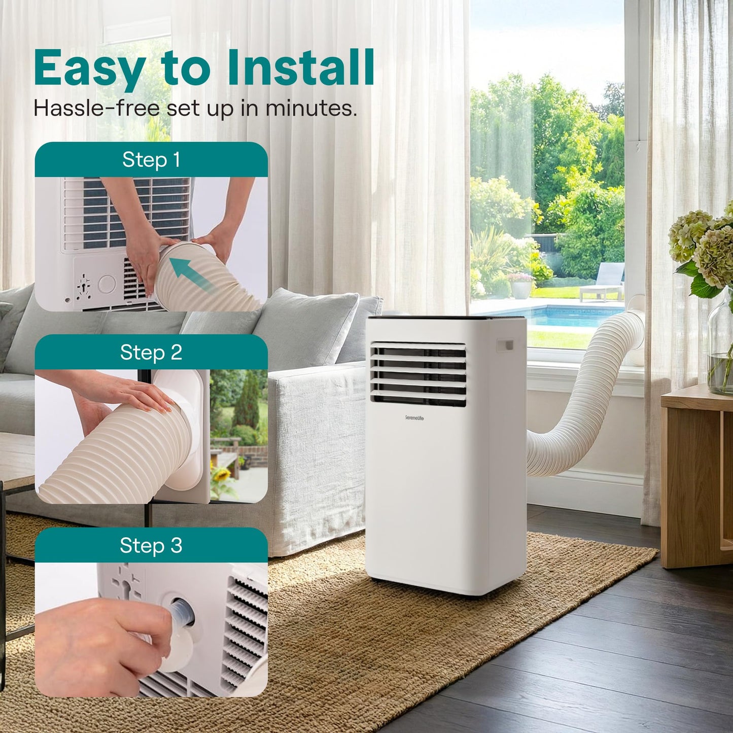 SereneLife 8000 BTU Portable Air Conditioner, Small AC with Dehumidifier and Fan, Mini AC Unit with 350 Sq. Ft. Coverage, Timer Settings Up to 24 Hours, Includes Remote Control Window Mount Kit