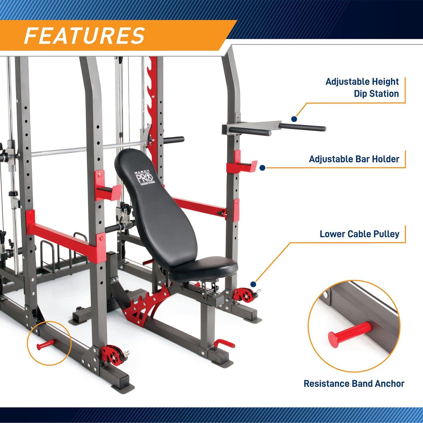 Marcy Smith Machine Home Gym System SM-4903, All-in-One Strength Training Cage with Weight Bench, Pulley, Squat Rack & Workout Stations for Full Body Workouts