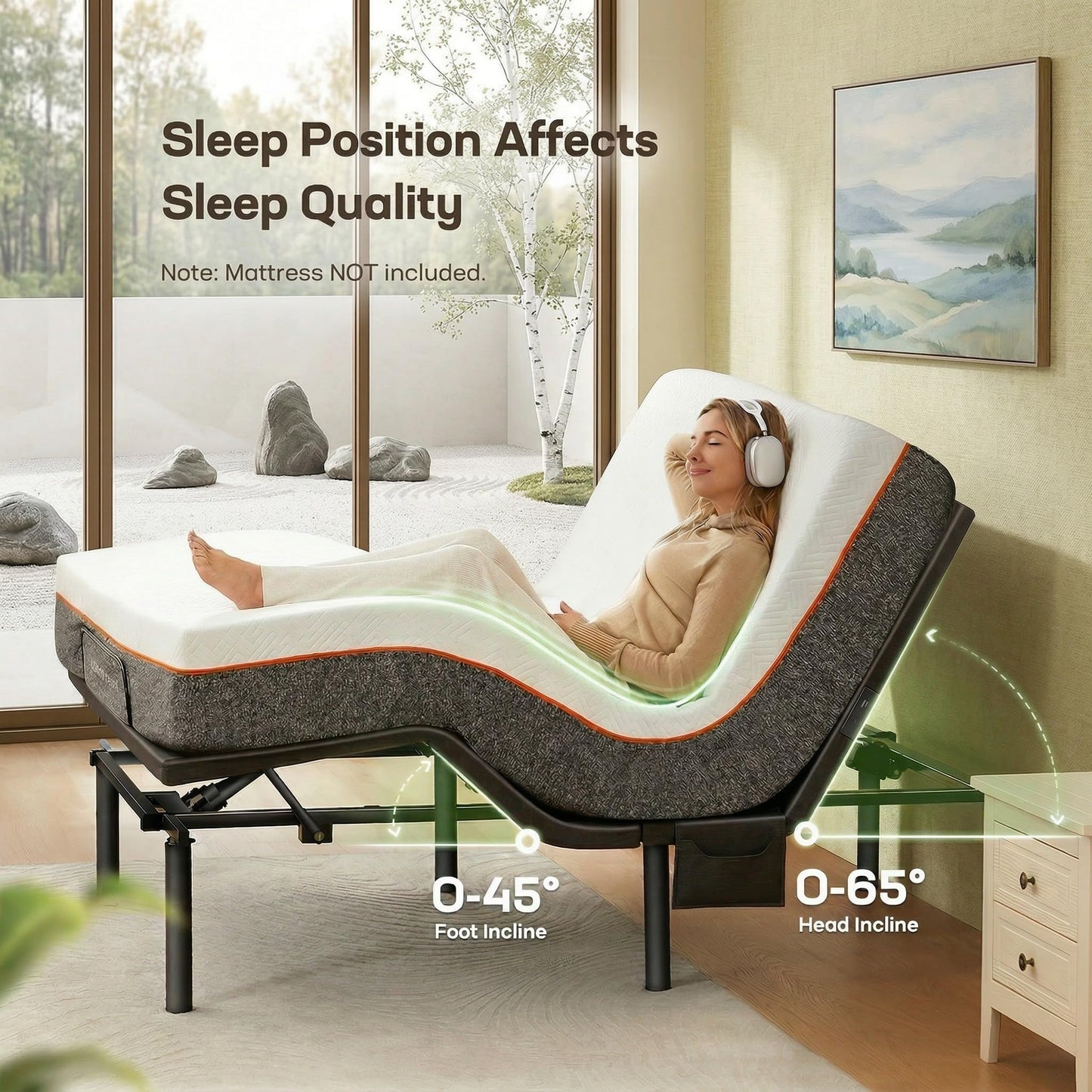 Marsail MS01-2 Queen Adjustable Bed + 6-inch Gel Memory Foam Mattress, APP Control Adjustable Bed with Under-Bed Nightlight, Queen