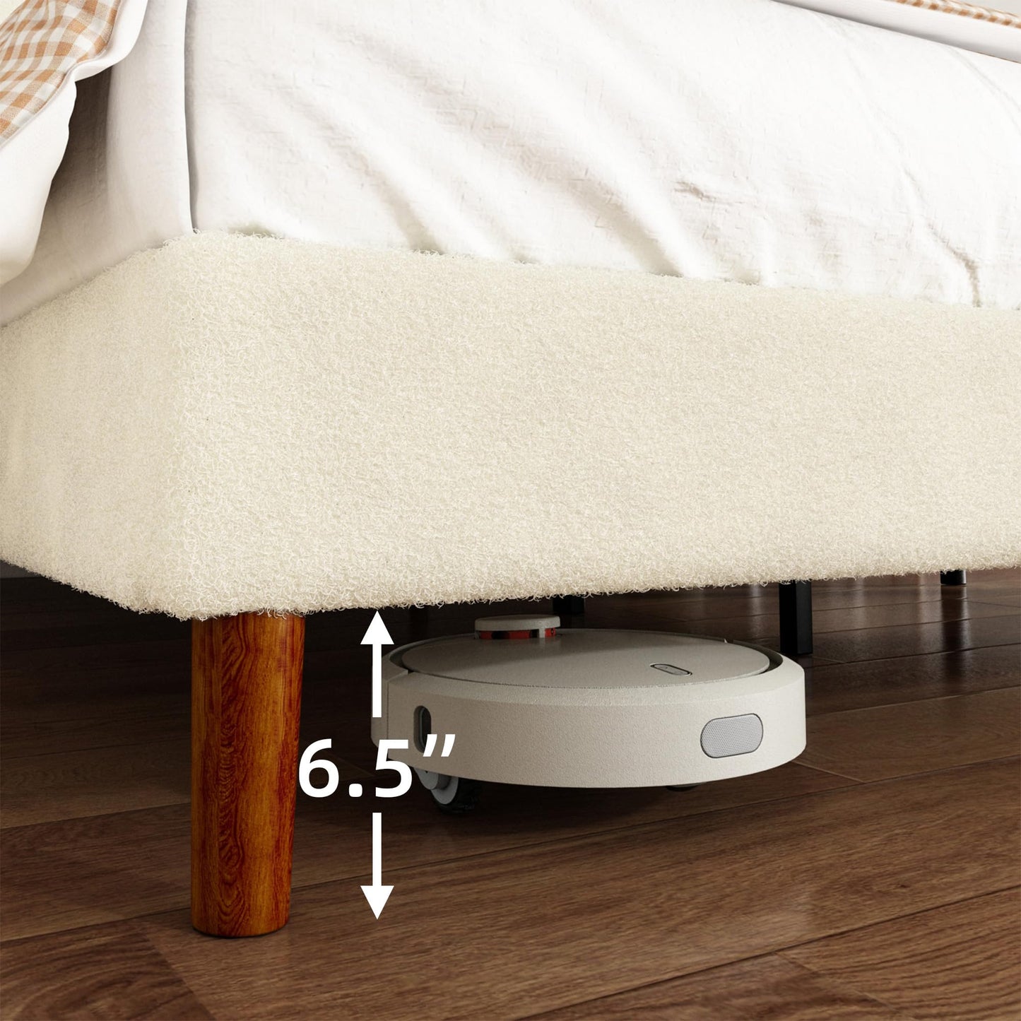 Mxhtcewz Queen Boucle Bed Frame, Platform Bed with Upholstered Wingback Headboard, Strong Wooden Slats Support, Noise-Free, Easy Assembly, No Box Spring Needed, Beige