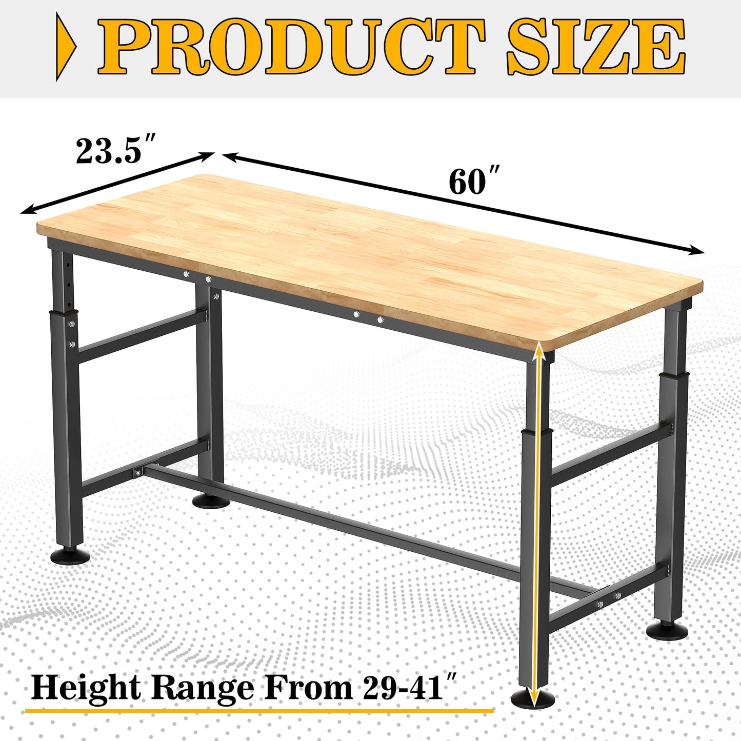 Ultrawall Workbench for Garage, Adjustable Height Work Table, Heavy Duty Rubber Wood Workstation for Workshop, Office, Home (60 x 23.5 inch)