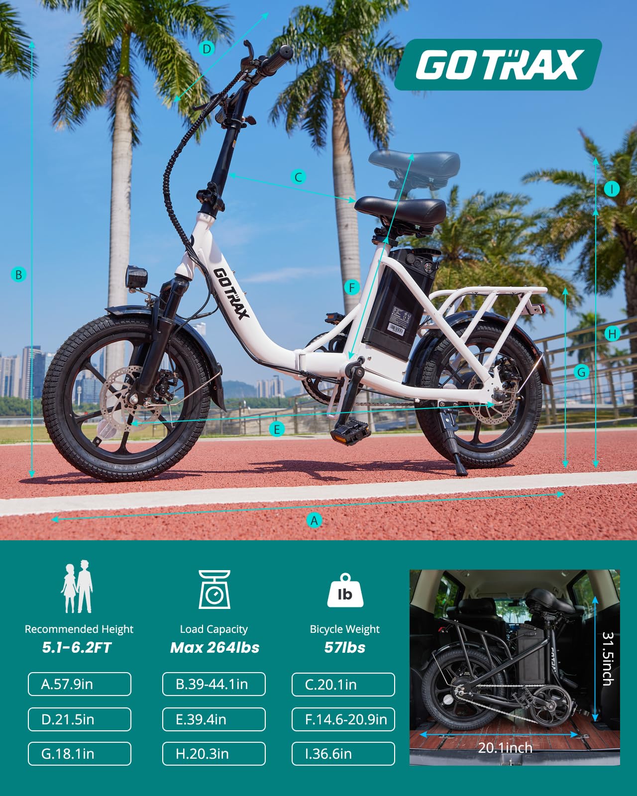 Gotrax S4 16" Folding Electric Bike, Max Range 28Miles(Pedal-Assist) &15.5Mph Power by 350W Motor, Front Suspension&Adjustable Seat and Handlebar, Commuter Electric Bicycle for Adults White