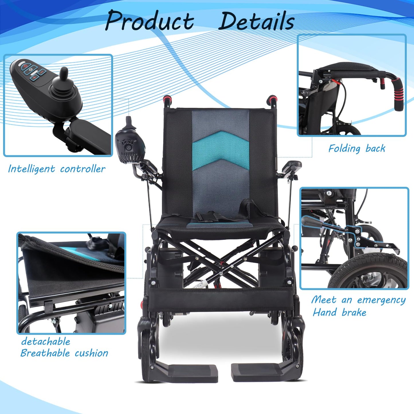 Electric Wheelchair,All Terrain Motorized Wheelchair for Seniors,Long Range Lightweight Foldable Electric Wheelchair15 Mile Range, 500W Motor