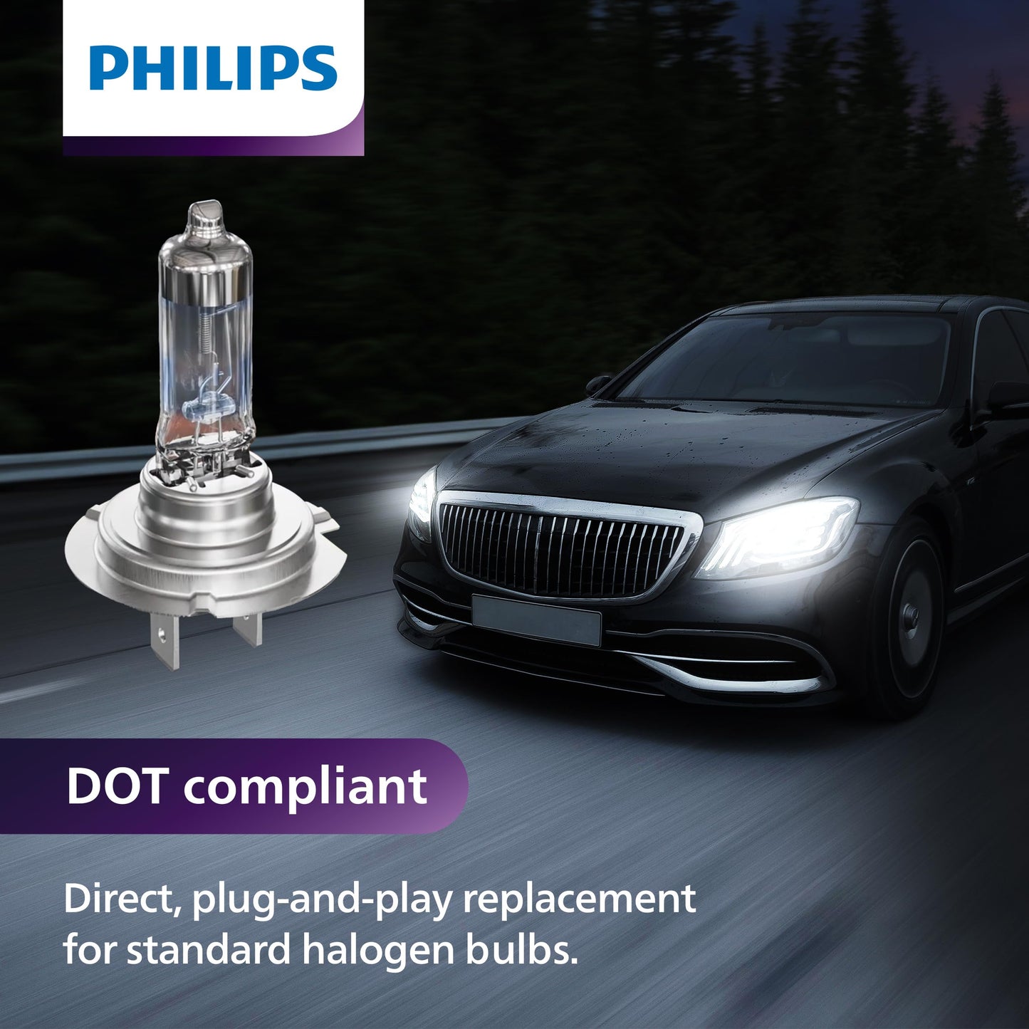 Philips Automotive Lighting 9006 NightGuide Platinum Headlight Bulb, Clear, Fits High Beam/Low Beam/Fog, Pack of 2