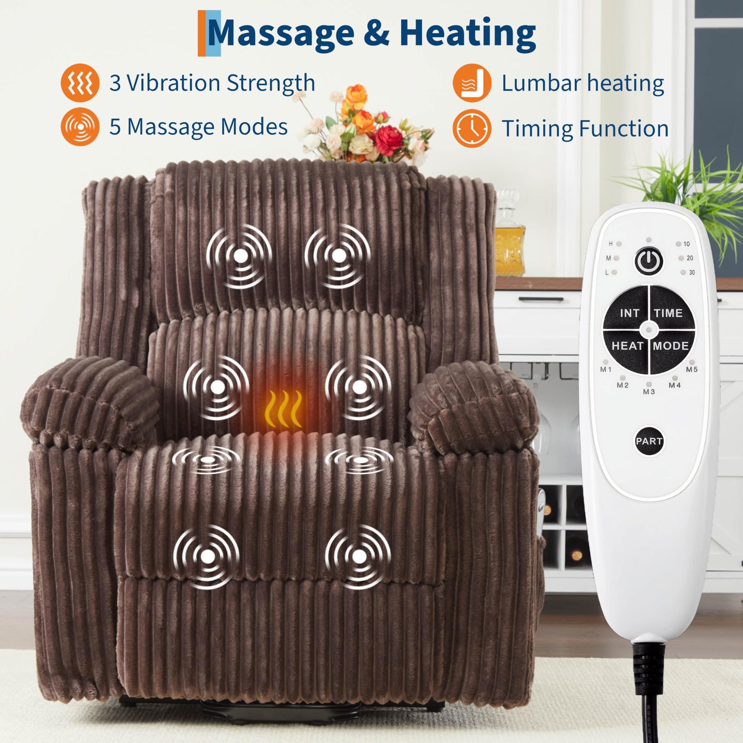 GarveeHome Power Lift Recliner Chair - Heat and Massage, Electric Lift Plush Recliner with Soft Padded Seat, Back Support & Armrests, Designed for the Elderly and People with Mobility impaired
