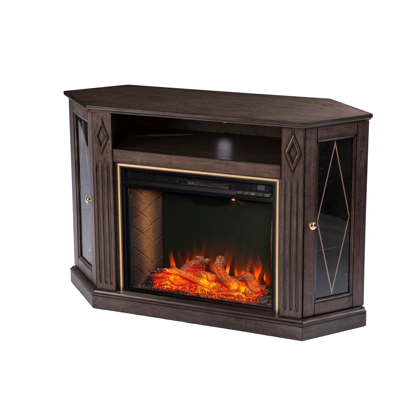SEI Furniture Austindale Brown Electric Fireplace Media Console, Fireplace TV Stand with Storage, Criss Cross Design, 47” Wide (FX1137556)