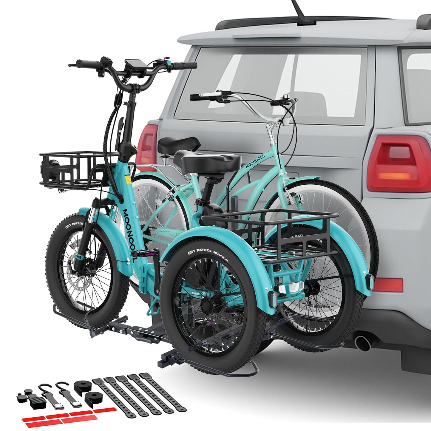 ABORON Heavy Duty Trike Hitch Rack for SUV Truck Van RV, Foldable Fat Tire Adult Tricycle Bike Carrier, 270 lbs Capacity Platform Tow Bar Rack for 2 Inch Receiver