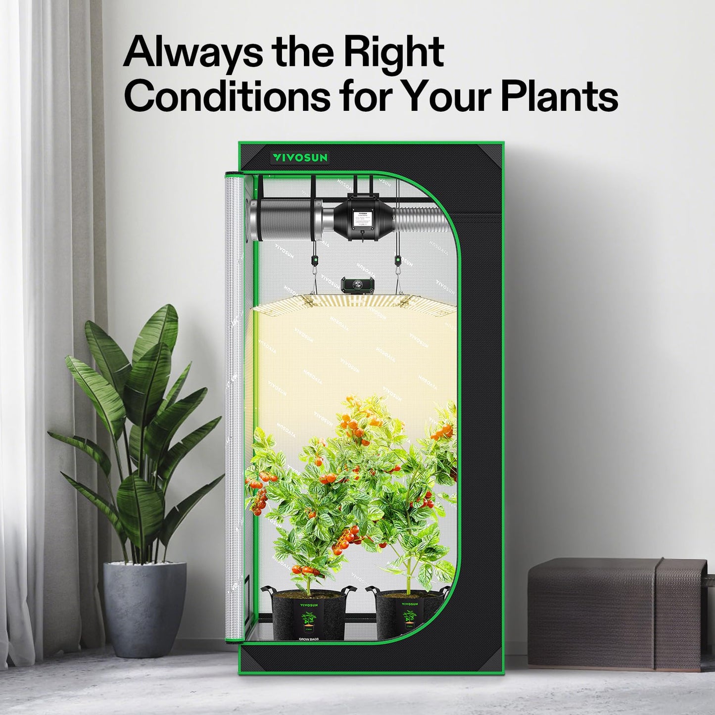 VIVOSUN Grow Tent Kit, 3 × 3ft Complete Grow System, WiFi-Controlled Grow System with 200W Full Spectrum LED Grow Light, Automatic Ventilation, GrowHub Outlet A22 with Temperature and Humidity Sensor