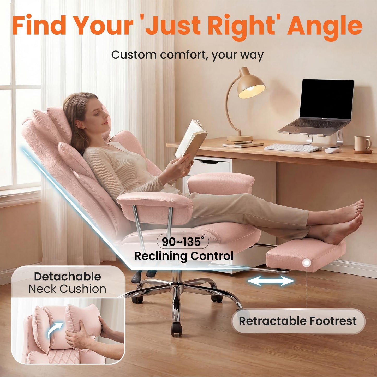 NEO Chair Big and Tall Offie Chair Gaming Computer Chair High Back Heavy Duty Desk Chai with Lumbar Support Adjustable Recliner Footrest Wide Seat Leather Executive Home with Wheels (Leather Pink)
