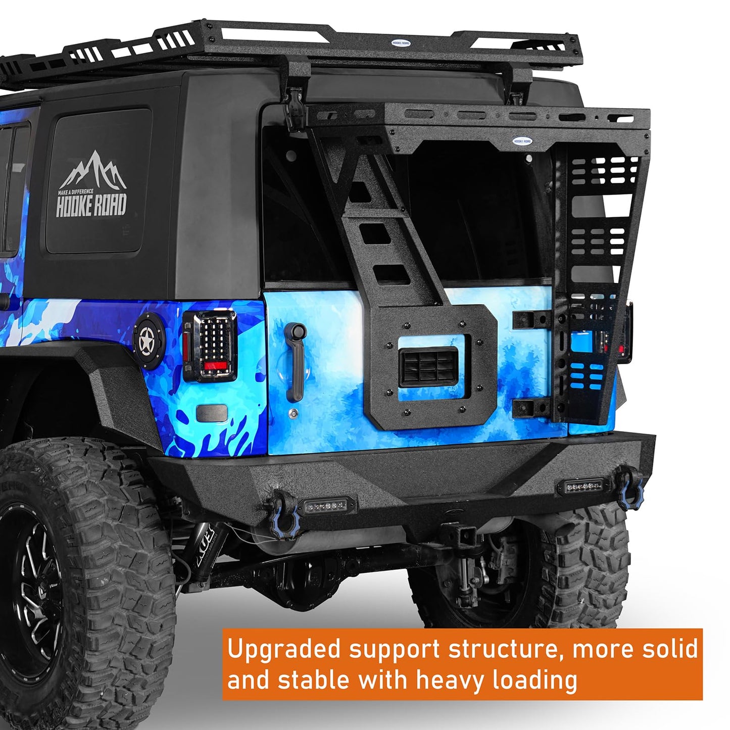 Hooke Road JK Spare Tire Cargo Basket Rack for 2007-2018 Jeep Wrangler JK & Unlimited 2/4 Doors, Rear Steel Storage Tray Luggage Carrier with Reinforced Tailgate Hinge Kit