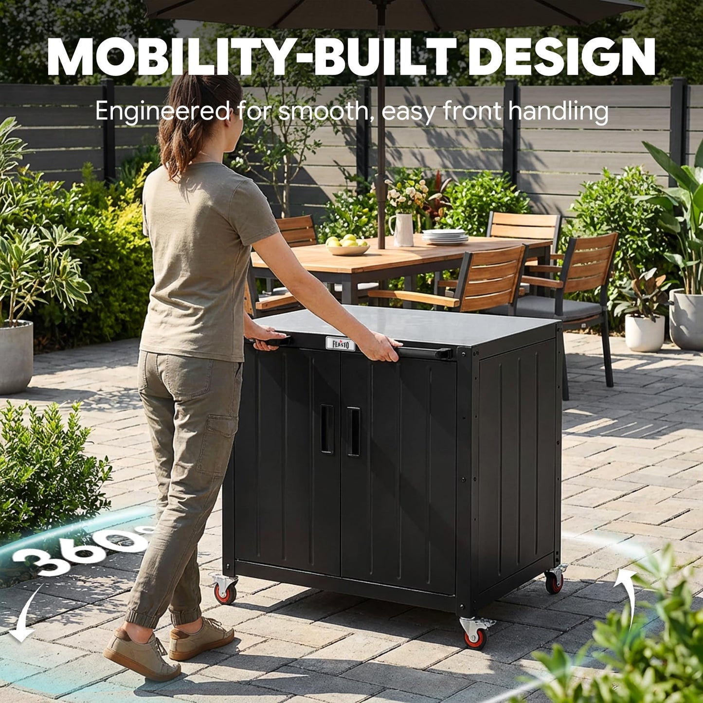 Feasto Outdoor Grill Cart with Storage Cabinet and Stainless Steel Top, 35-Inch Outdoor Grill Station with Door, Modular Kitchen Island for Food Prep and BBQ, Black & Silver