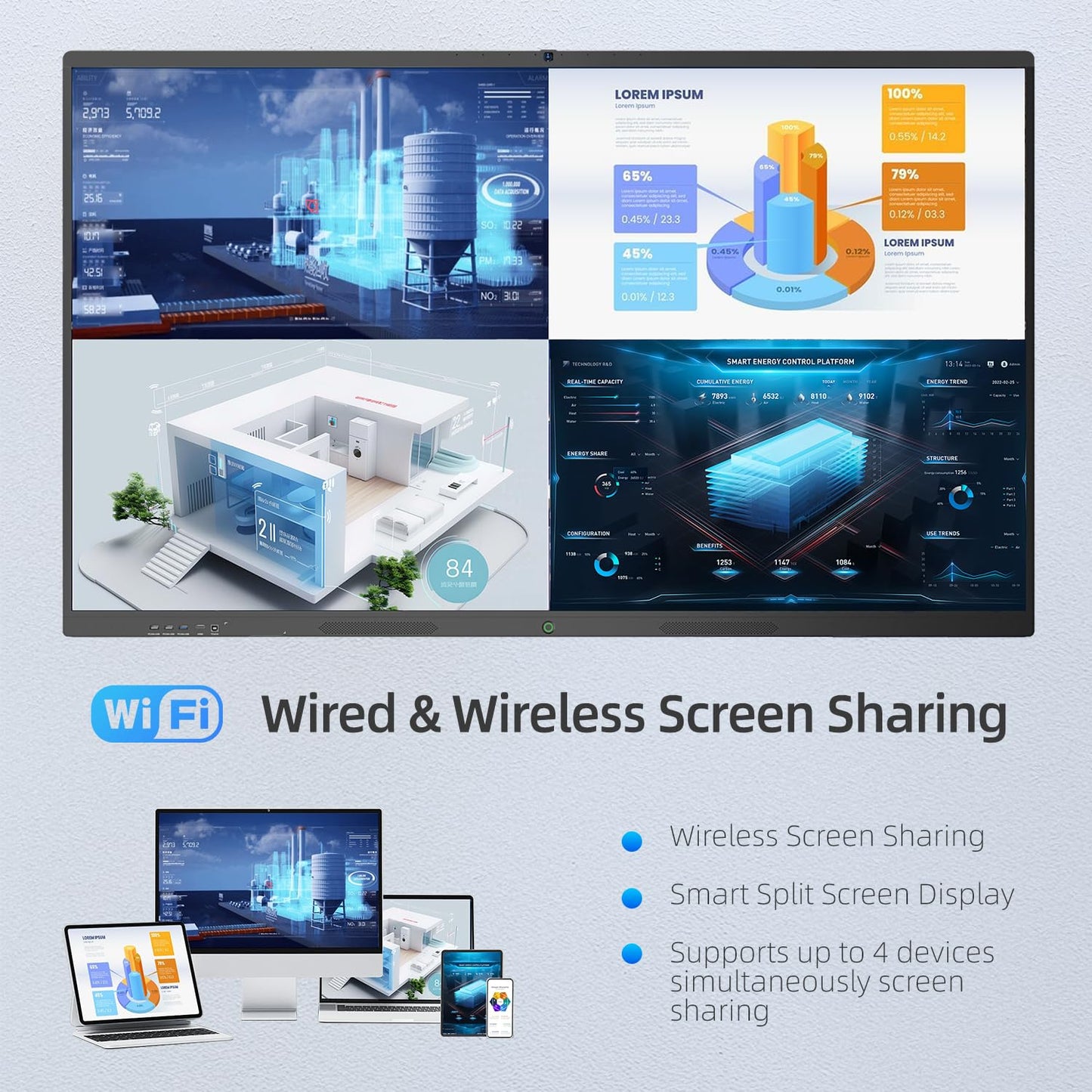 QIXZOCV 55" Smart Board, Interactive Whiteboard, 4K UHD Touch Screen, Android 14, 8+128G, All in One Smartboard for Classroom Office Home (Wall Mount Included)