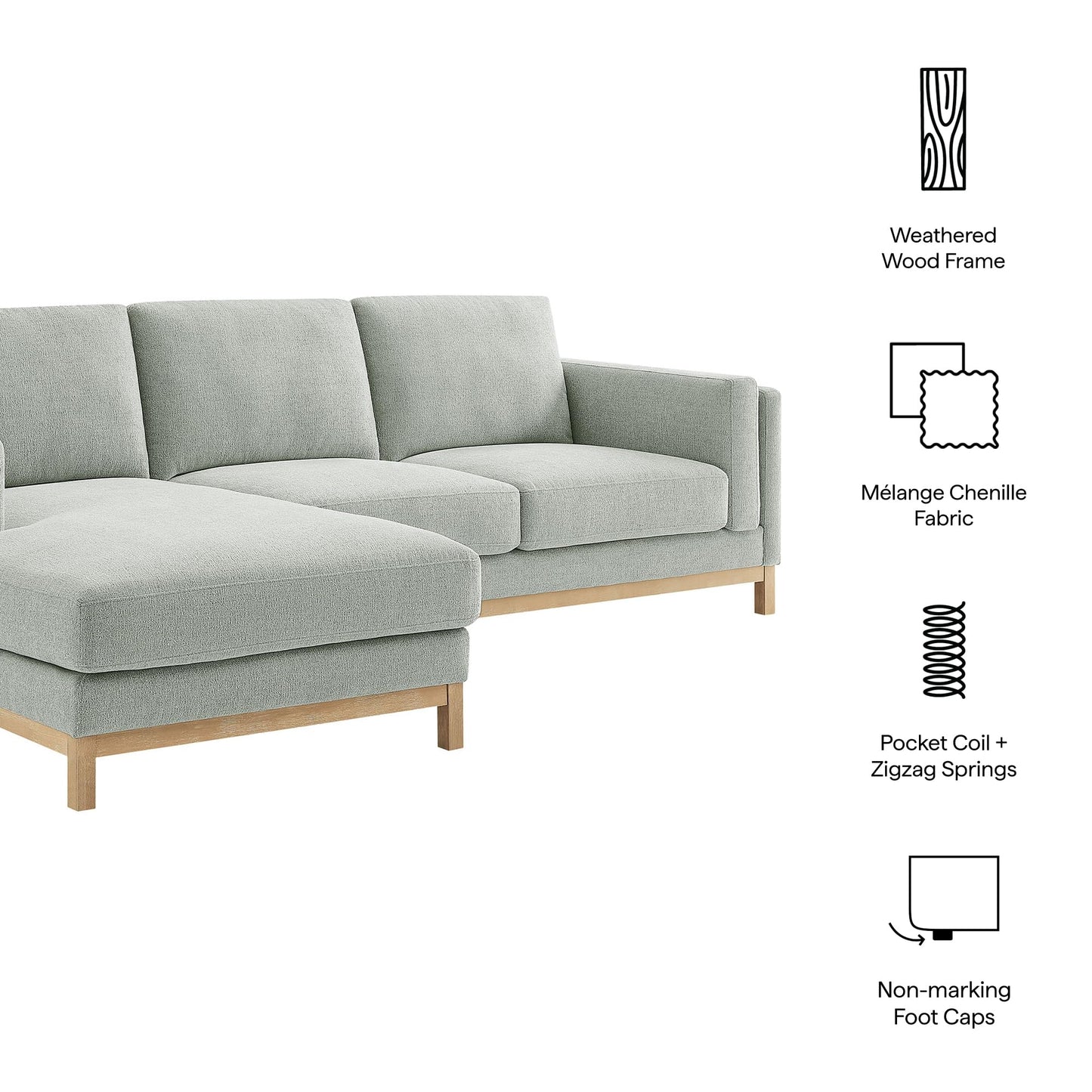 Modway Roscoe Left-Facing Sectional Sofa with Chaise in Mist - 2-Piece Mélange Chenille Fabric Deep Seat Couch, L Shaped Modular for Living Room or Lounge