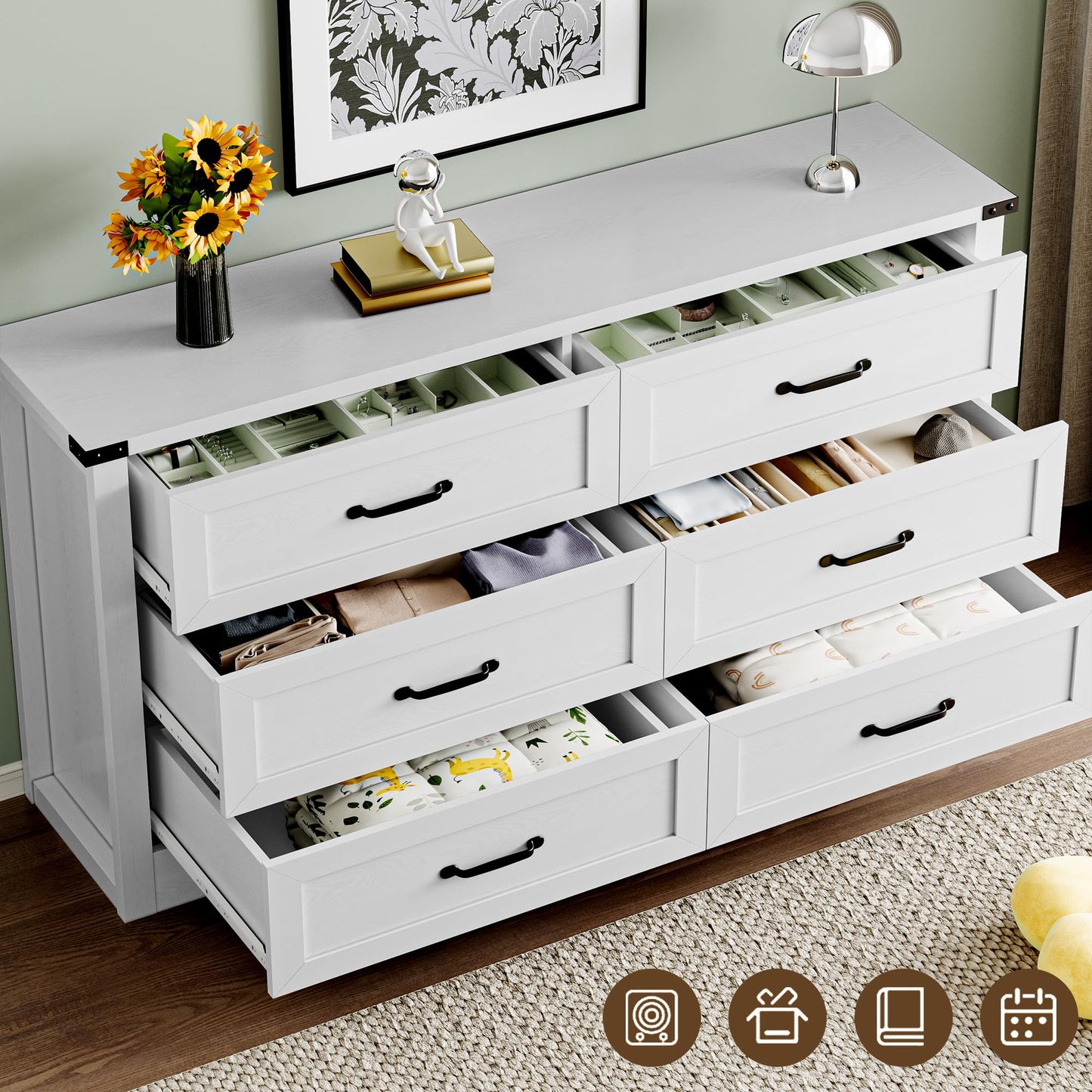 BORNOON 6-Drawer Dresser for Bedroom, Modern Wooden Chest of Drawers with Metal Handles, Anti-Tipping Design, Sturdy and Stable Storage Organizer for Living Room, Entryway, Home Office