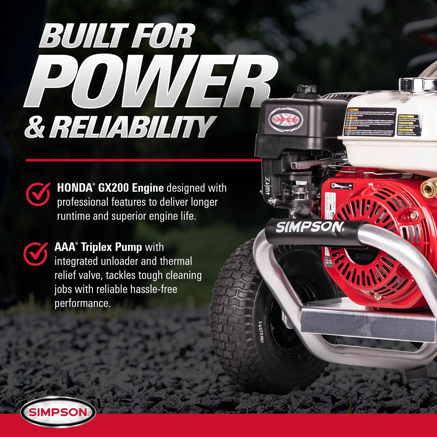 Simpson 3600 PSI Gas Pressure Washer, 2.5 GPM Commercial Power Washer, Cold Water, Honda GX200 Engine, 35' Hose, Aluminum Series, 49-State Compliant (ALH3425)