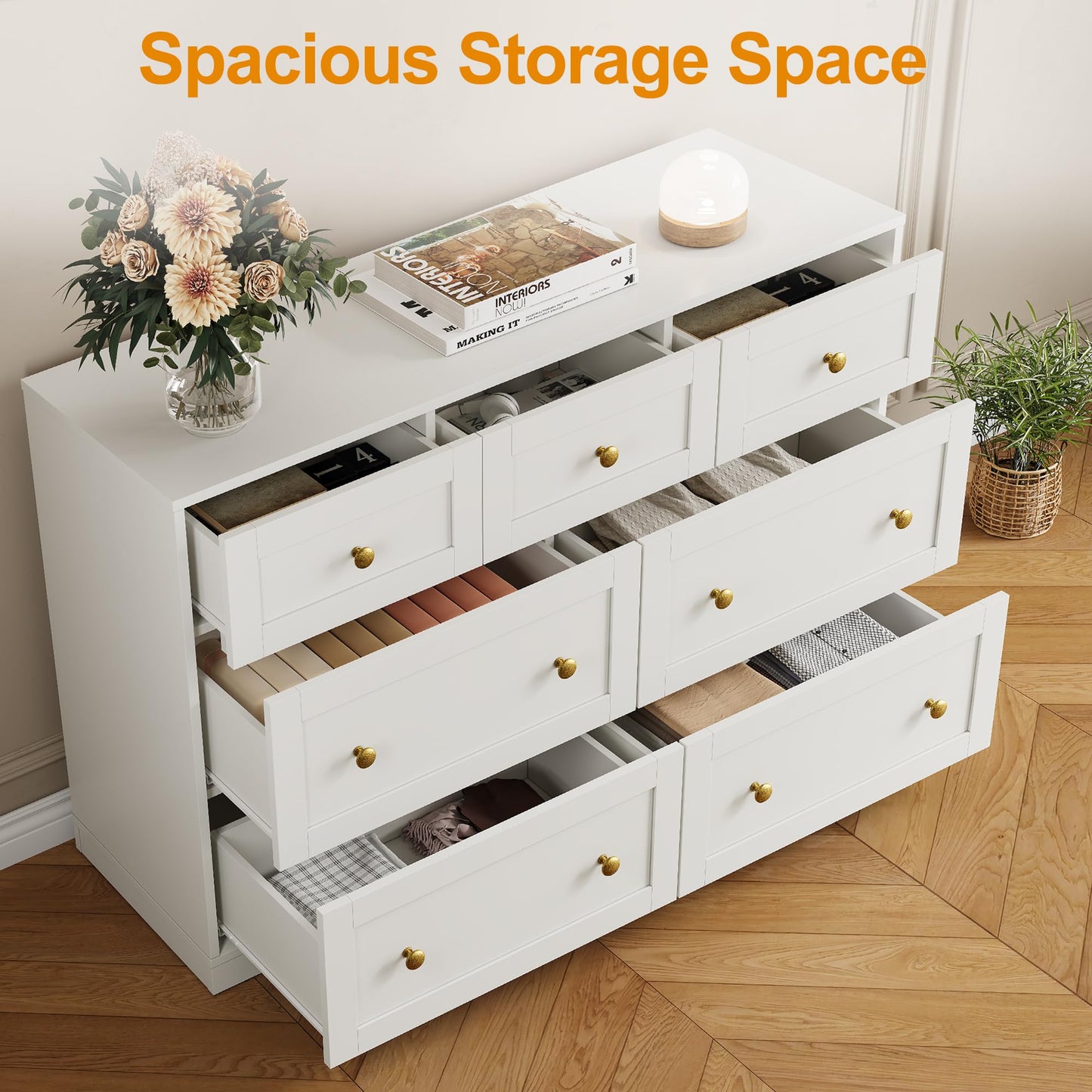 RoyalCraft 7 Drawer Dresser, White Dresser for Bedroom, Wood Chest of Drawers, Modern Dresser TV Stand for Living Room, Closet, Entryway