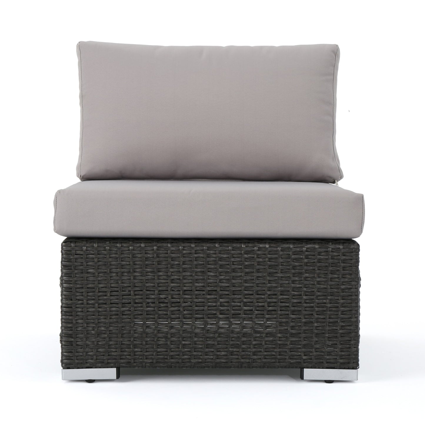 Christopher Knight Home Santa Rosa Outdoor Wicker 5 Seater Sectional Conversation Set with Aluminum Frame and Water Resistant Cushions, 92.25 "W x 99.75 "D x 24.25 "H, Gray + Light Gray + Silver