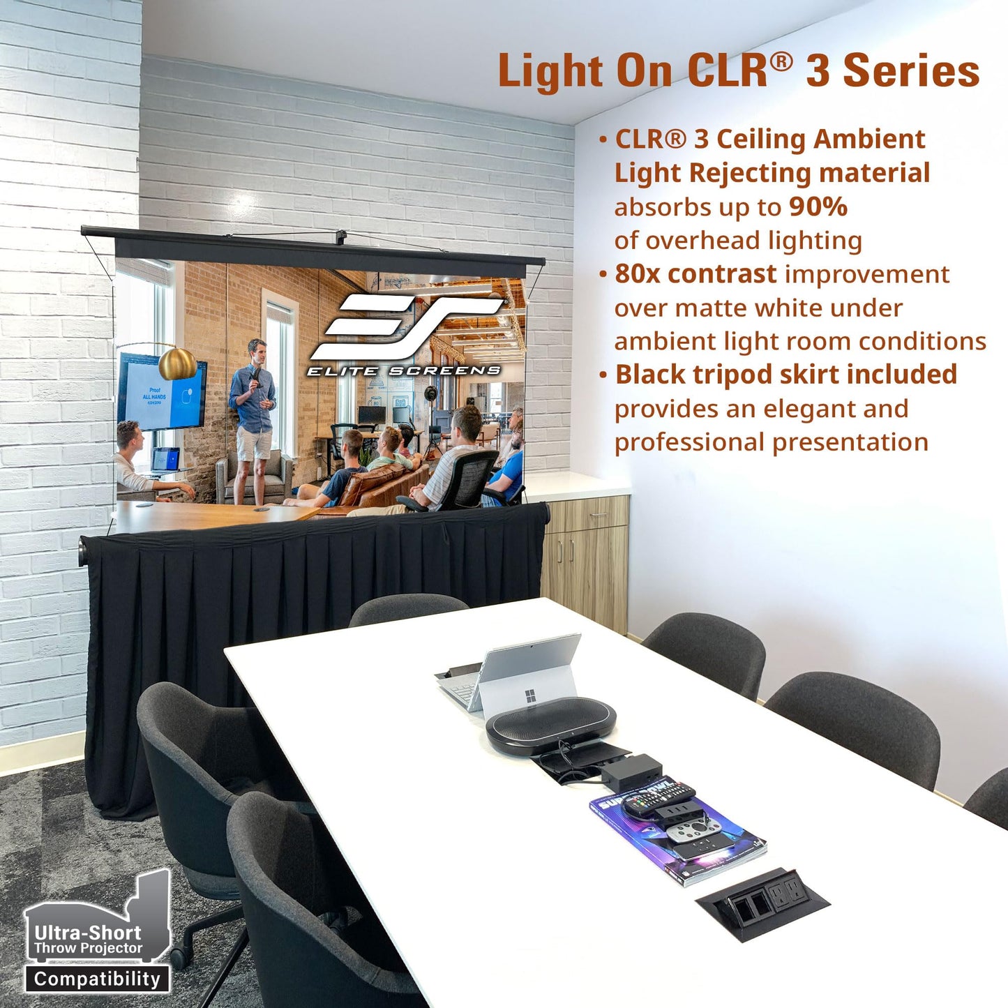 Elite Screens Light On CLR 3, 55" 4:3 Portable Projector Screen with Stand– ALR Ultra Short Throw, Adjustable Indoor Outdoor Pull Up Projection Screen for Home Theater, Office & Classroom, TT55V-CLR3