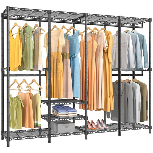 VIPEK V40 Heavy Duty Clothes Rack, 1110lbs Capacity Sturdy Metal Garment Rack, Clothing Rack with 6 Shelves & 4 Hang Rods, Adjustable Open Wardrobe Closet Organizer for Bedroom/Apartment/Retail, Black