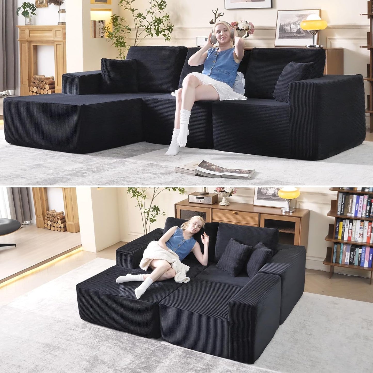 WHGBJA L-Shape Modular Sectional Sofa 108" — Cloud Couch Style 3-Seat Oversized Upholstered Sectional for Living Spaces No-Assembly