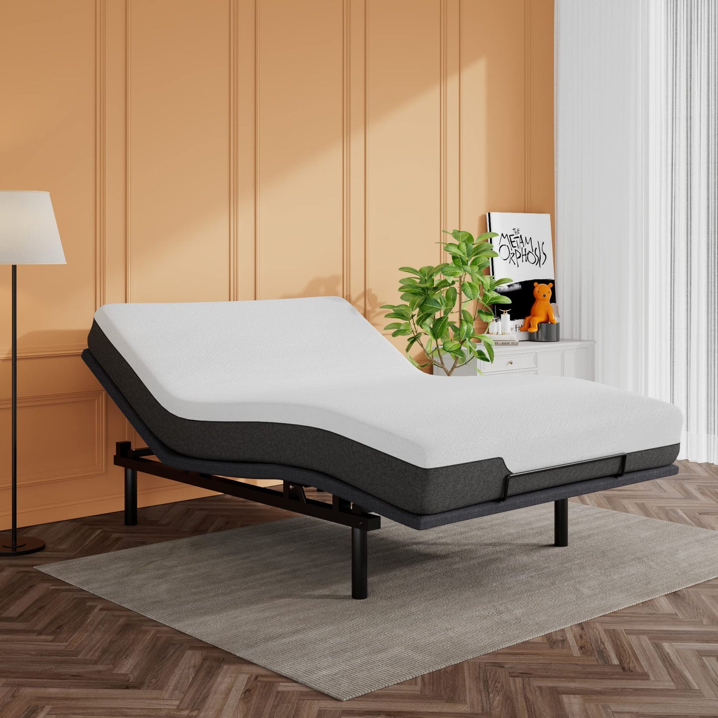SHA CERLIN Electric Adjustable Bed Base, Ergonomic Basic Full Size Bed Frame with Upgraded Motors and Wireless Remote Control, Independent Head and Foot Incline, Assembly Required