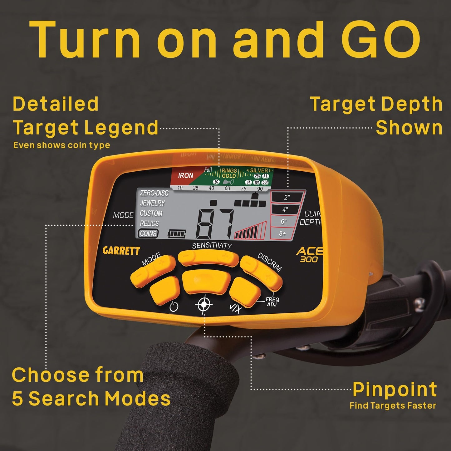 Garrett ACE 300 Metal Detector for Adults - Made in the USA - Gold Metal Detector - Waterproof Coil, Plus Accessories