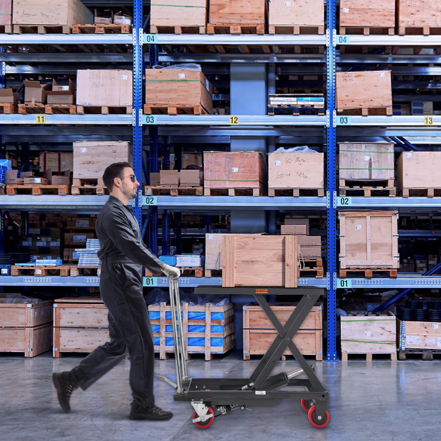 VEVOR TF23 Hydraulic Lift Table Cart, 500lbs Capacity 28.5" with 4 Wheels and Non-Slip Pad, for Material Handling and Transportation, Black
