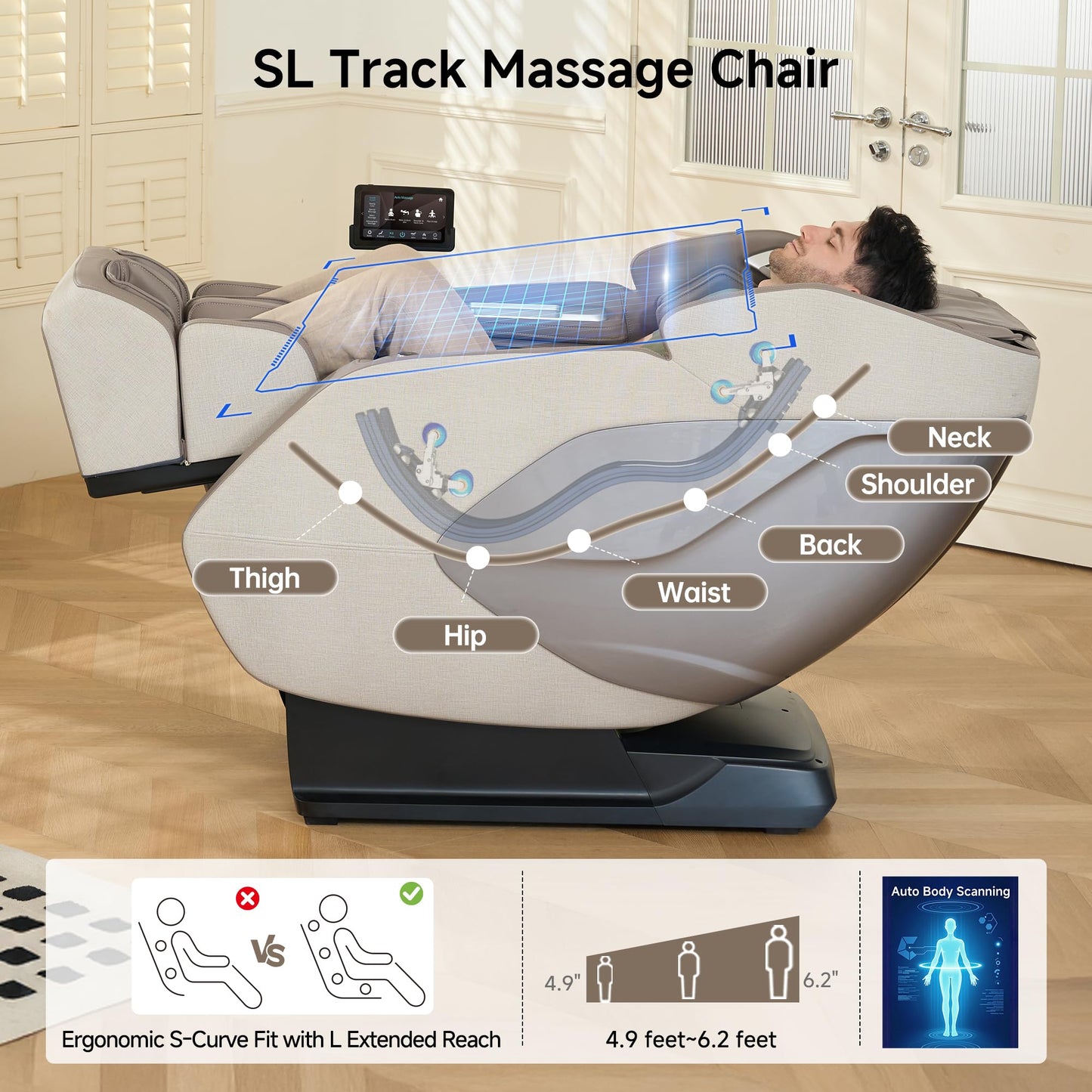Real Relax 4D Massage Chair Full Body, Zero Gravity SL Track Recliner with Backlit Toch Pad, Negative Ion Purification, Aromatherapy, 20 Auto Modes, Yoga Stretching, Auto Body Scan, Brown