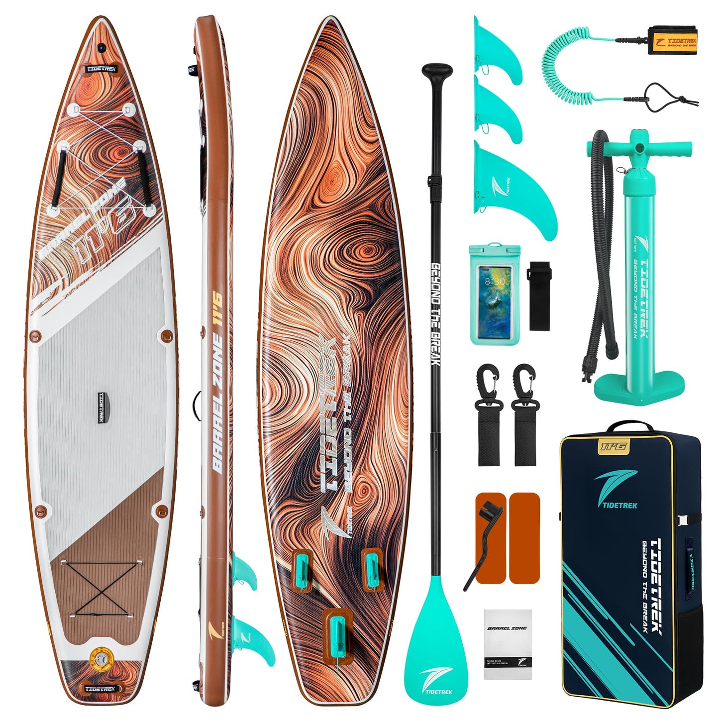TIDETREK 11'6" Inflatable Stand Up Paddle Boards, Premium SUP Accessories, Non-Slip Comfort Deck for Youth & Adults (Amber Drift)